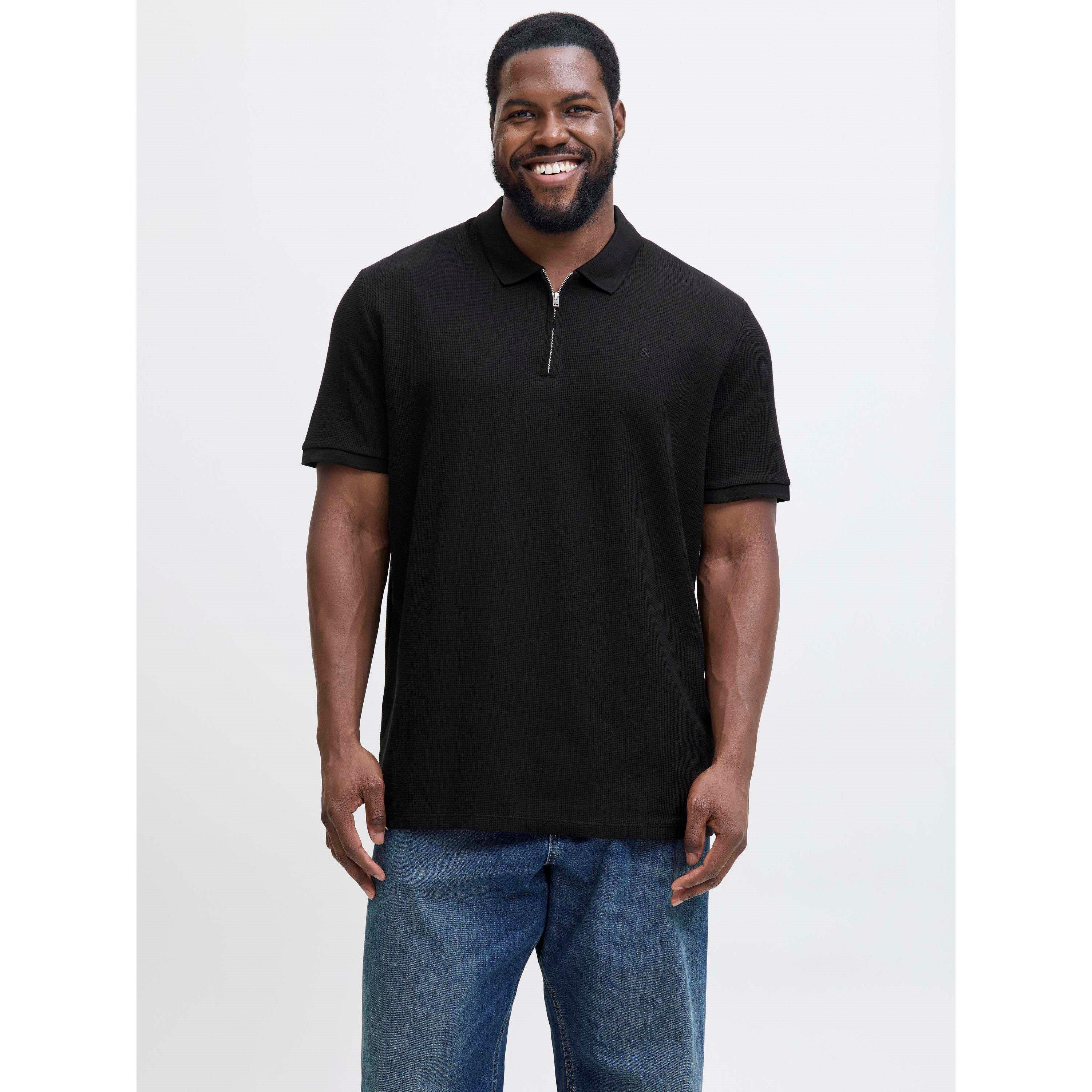 Black - Jack and Jones - Austin Zip Polo Plus Size Mens - 2