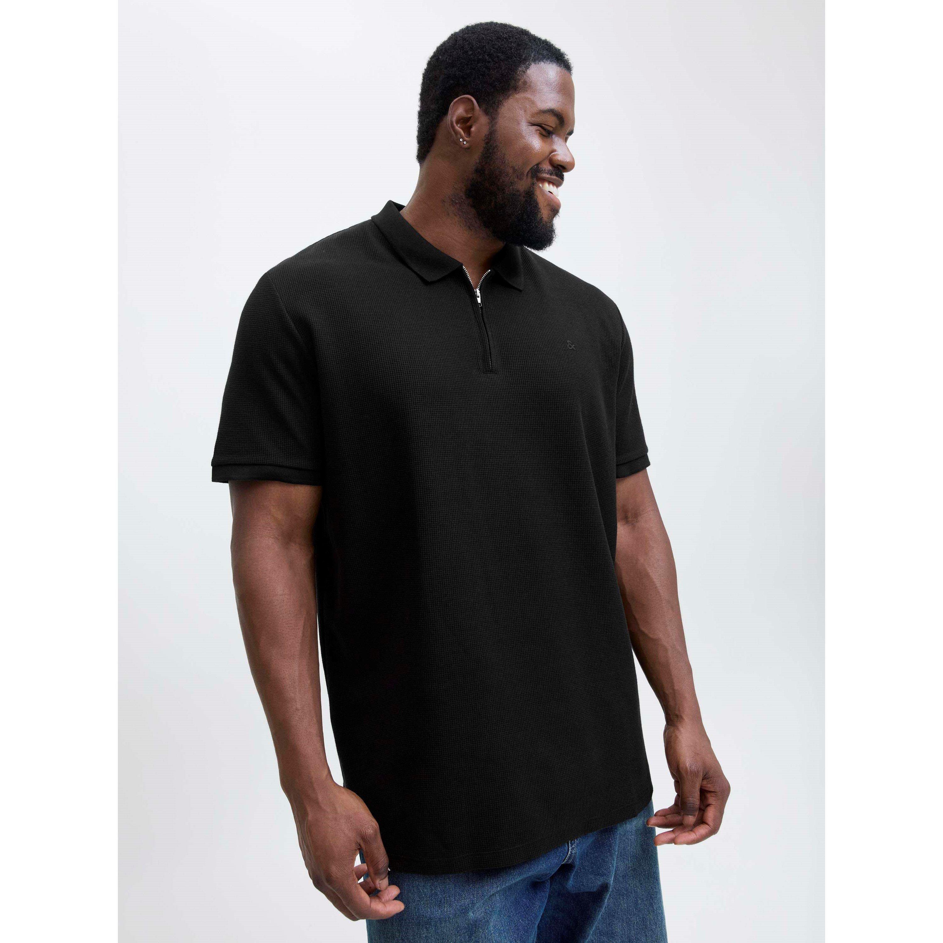 Black - Jack and Jones - Austin Zip Polo Plus Size Mens - 6