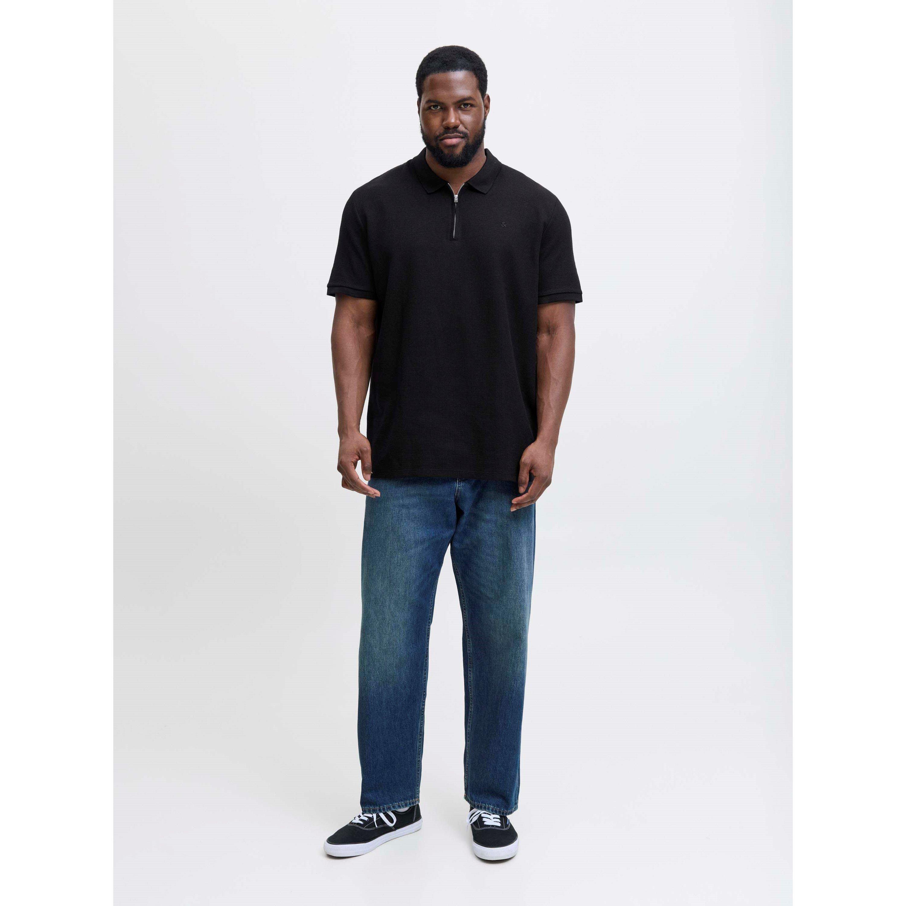 Black - Jack and Jones - Austin Zip Polo Plus Size Mens - 7