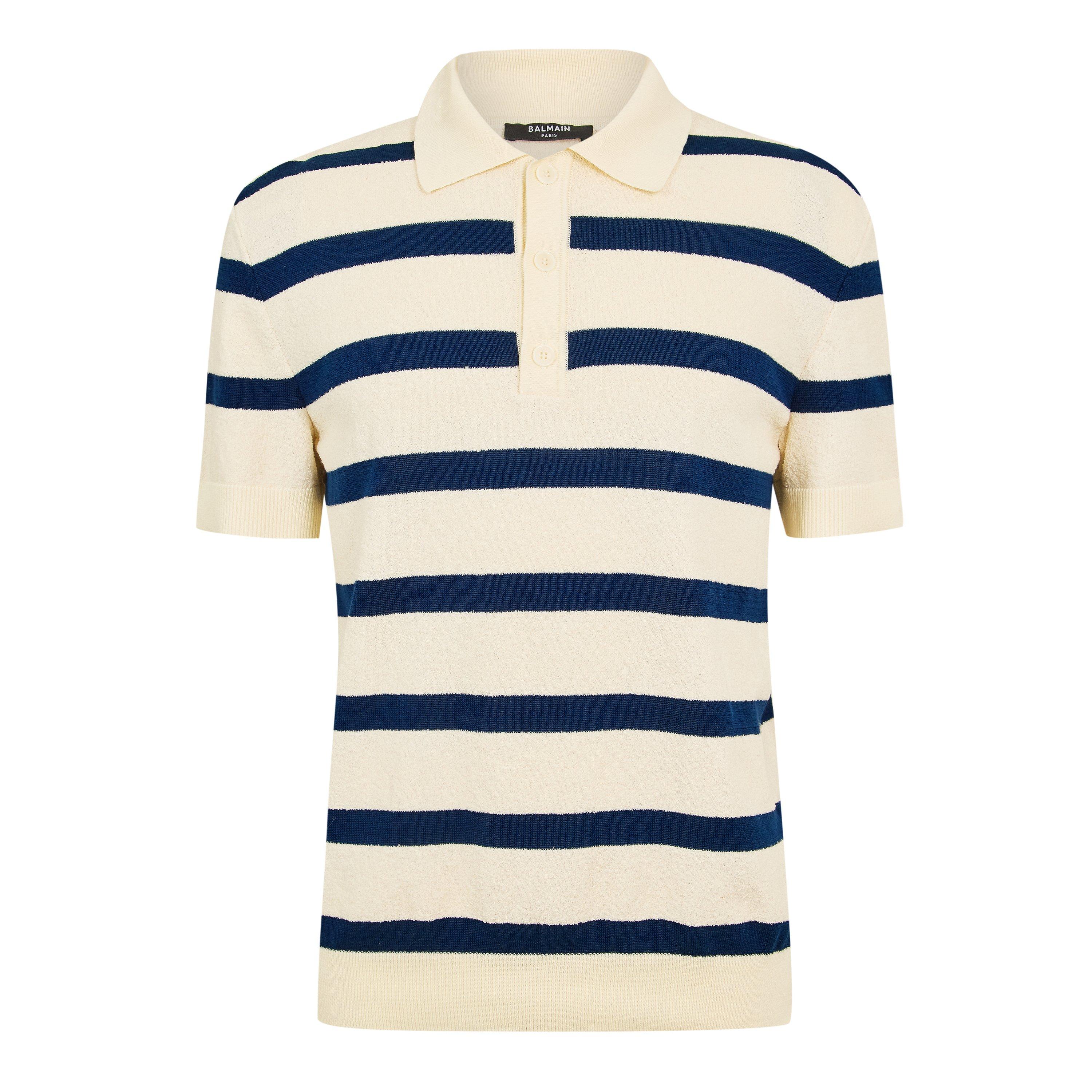 Balmain Men's Short Sleeve Polo Shirt - White/Navy - M