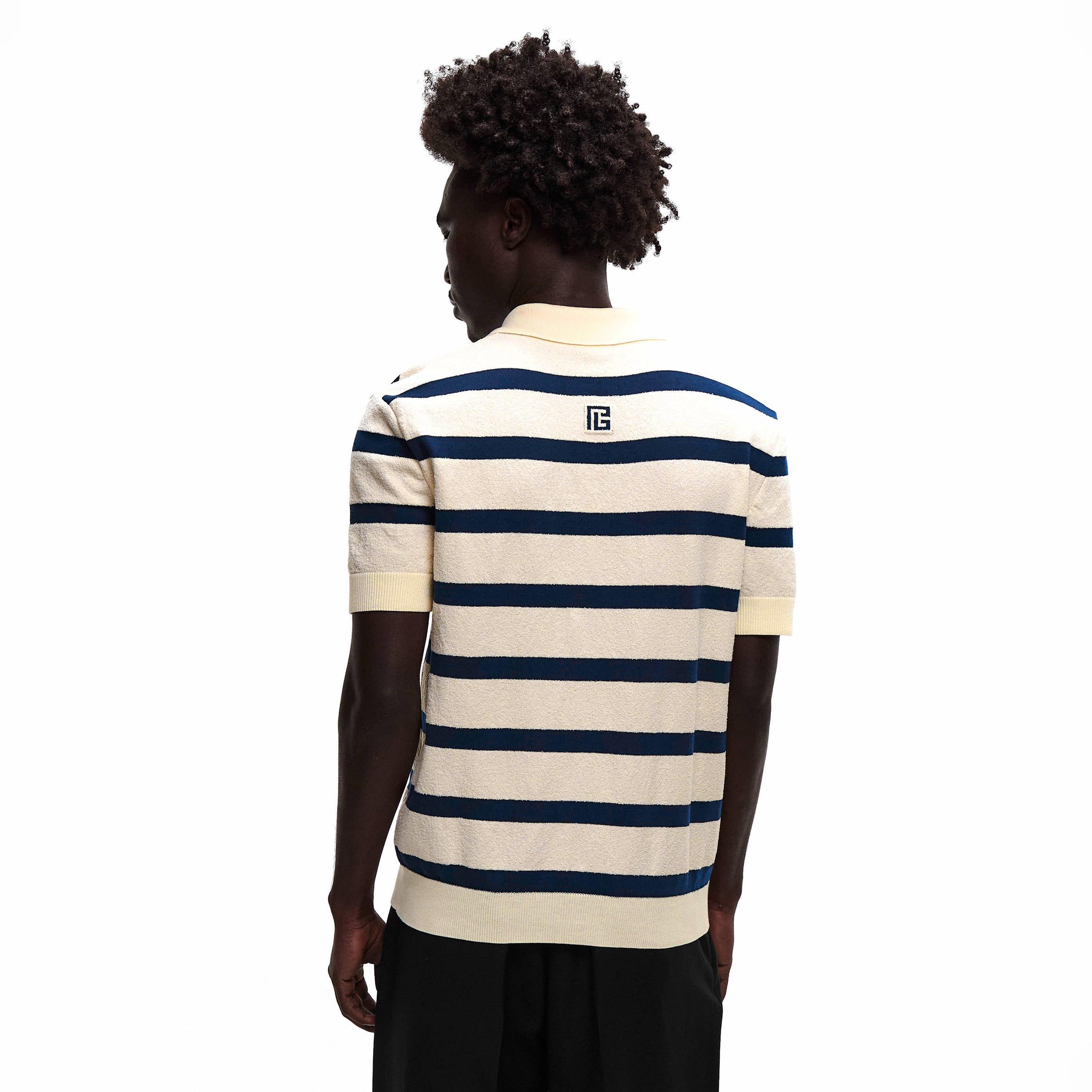 White/Navy - Balmain - Balmain Stripe Polo Sn62 - 4