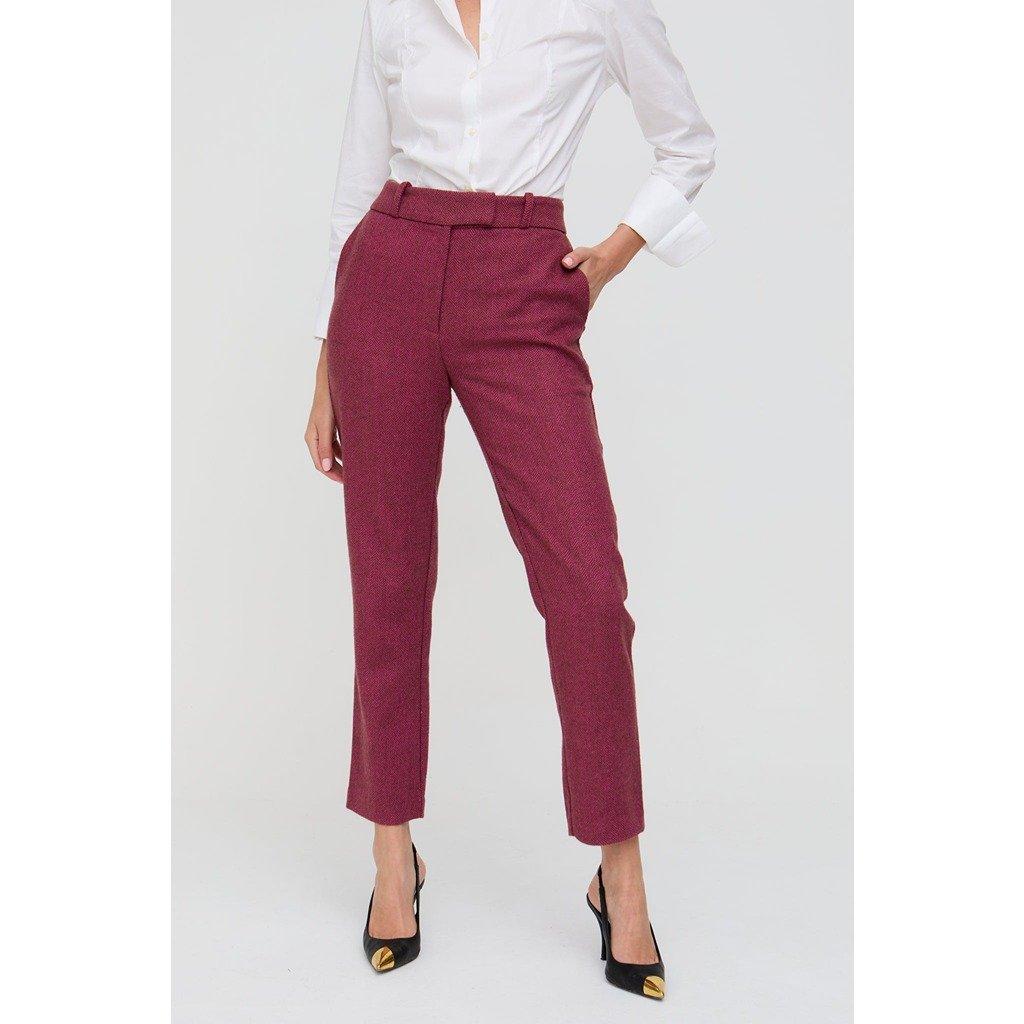 Pink - Lily and Lionel - Lily Pandora Tapered Herringbone Print Trouser In Pink - 1