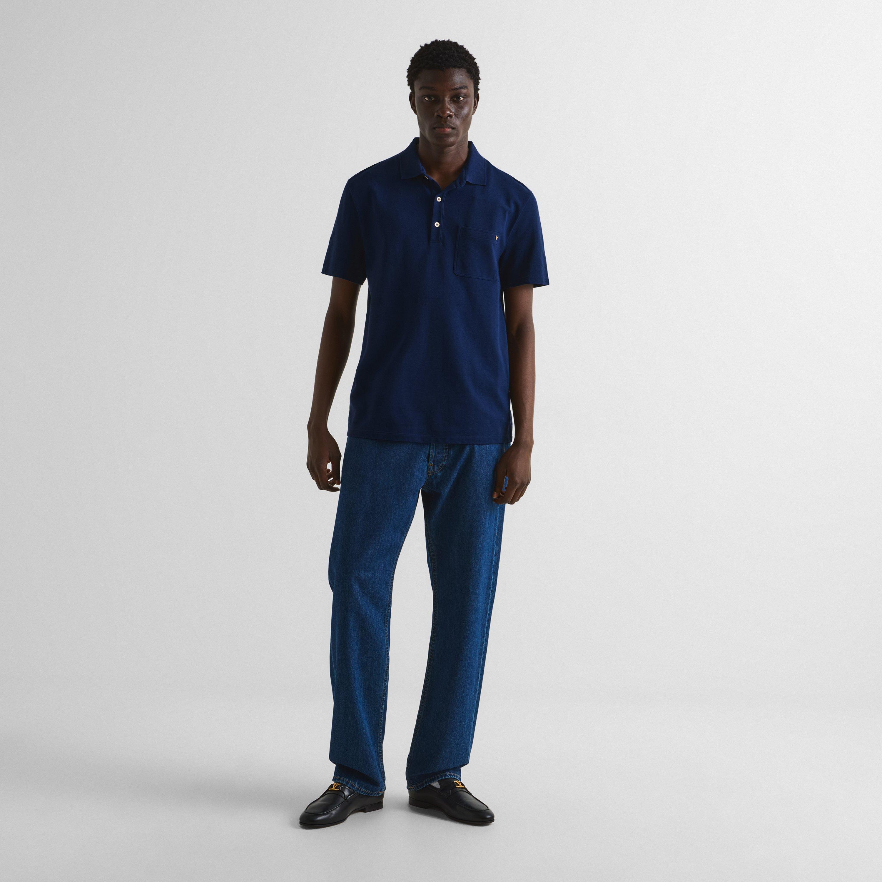 Indaco - Valentino - Men's Cotton Piqué Short-Sleeve Polo Shirt - 6