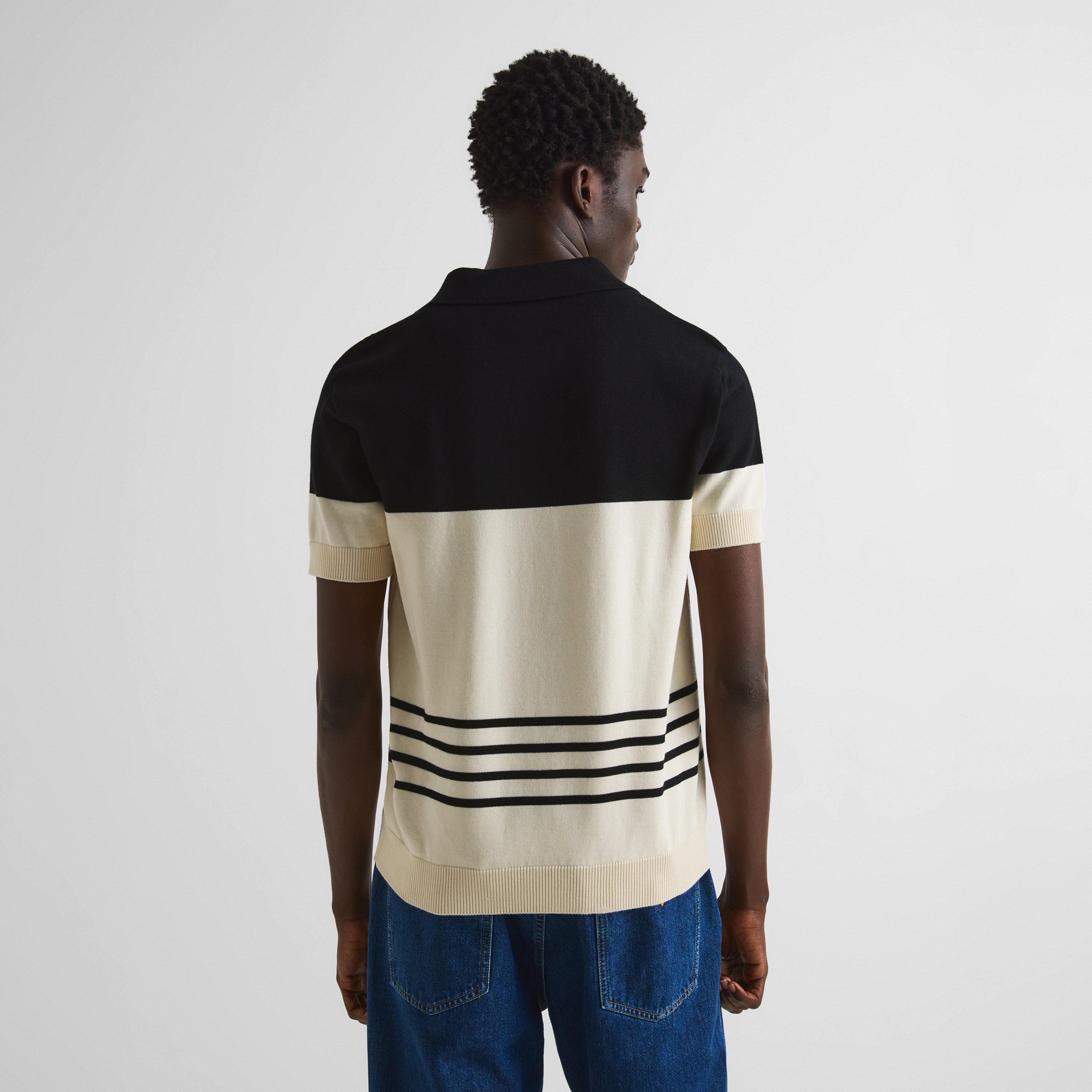 Burro/Vblack - Valentino - Men's Striped Short-Sleeve Wool Polo Shirt - 4