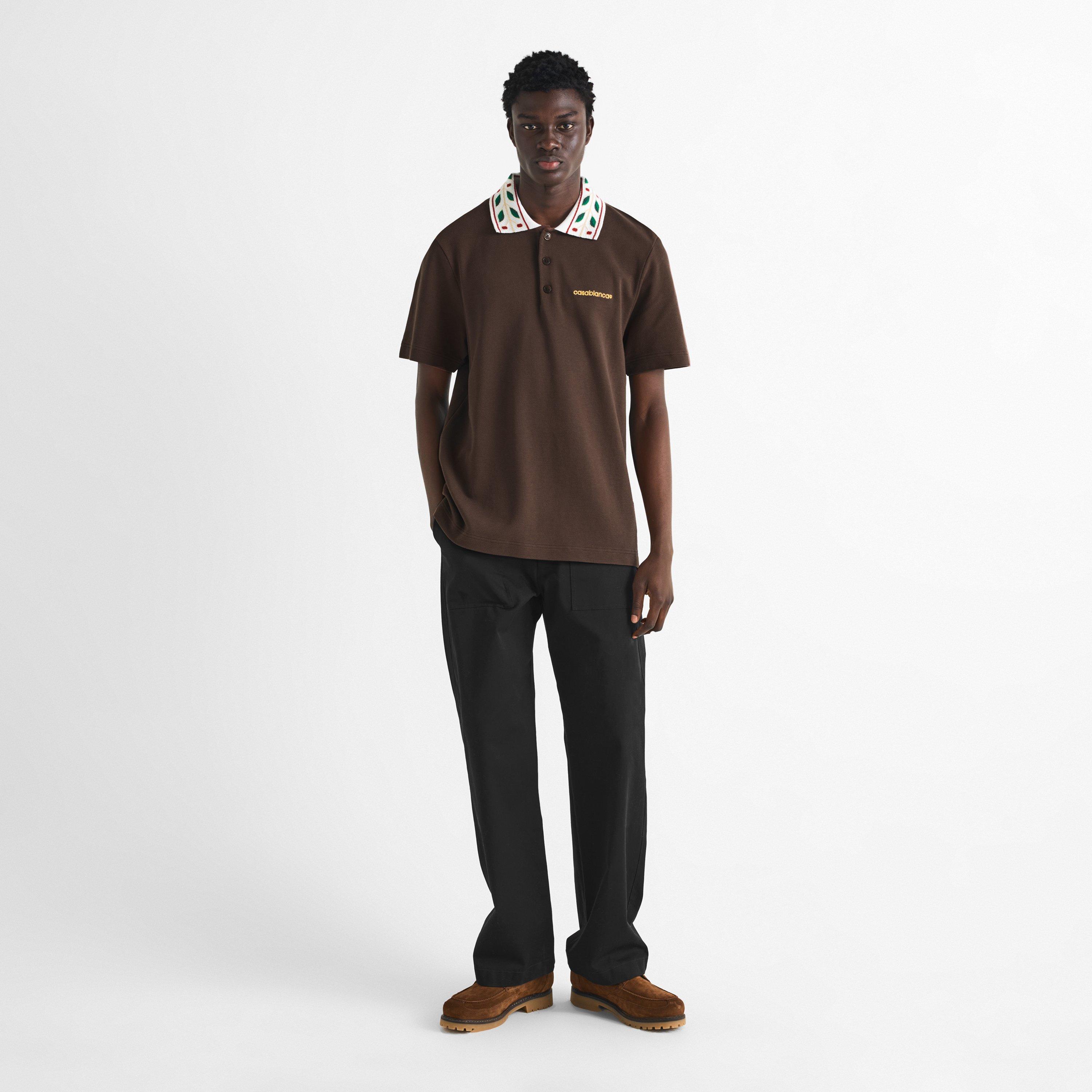 Brown - Casablanca - Men's Laurel Organic Cotton Short-Sleeve Polo Shirt - 6