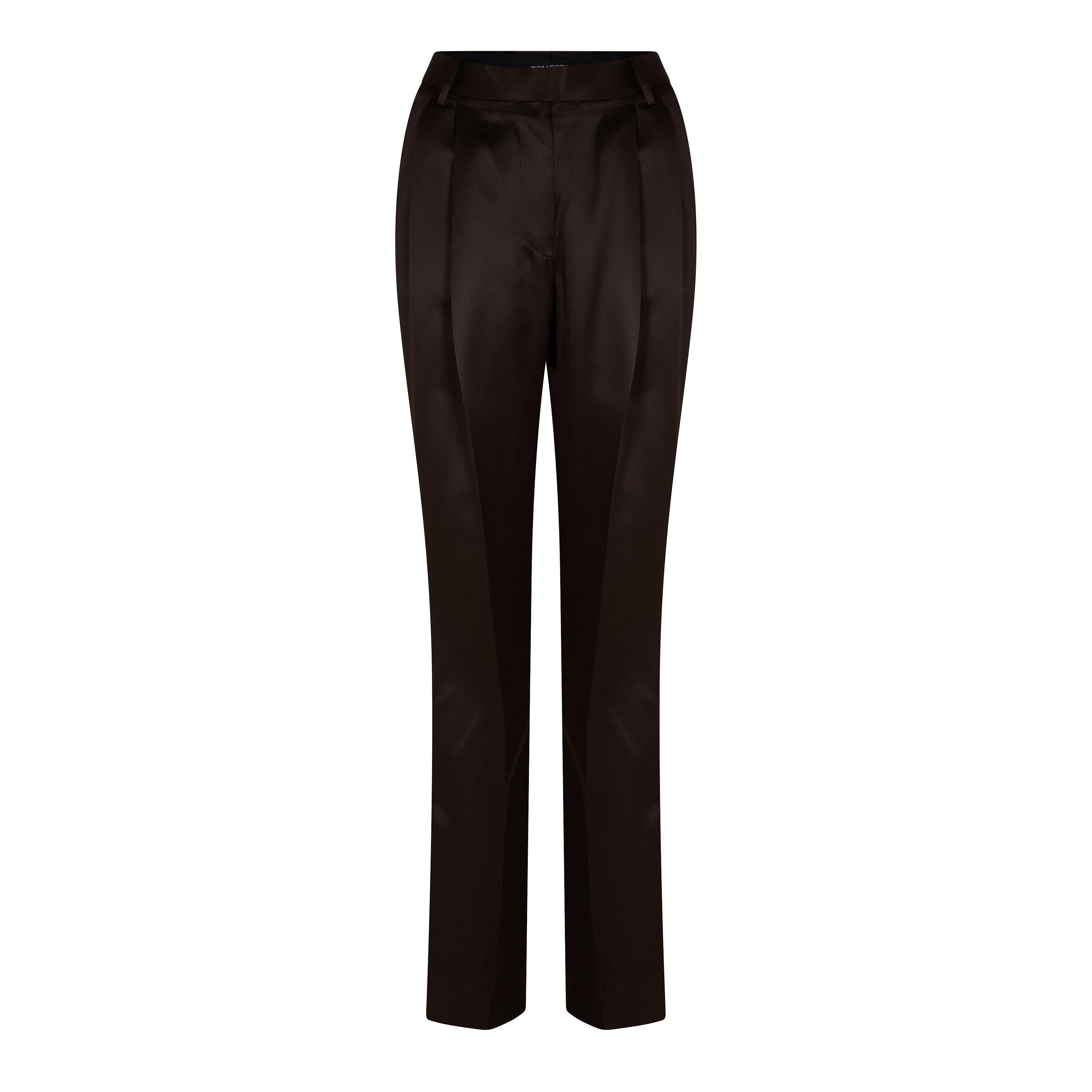 Brown - Tom Ford - Women's Silk Pleat Straight Leg Trousers - 1