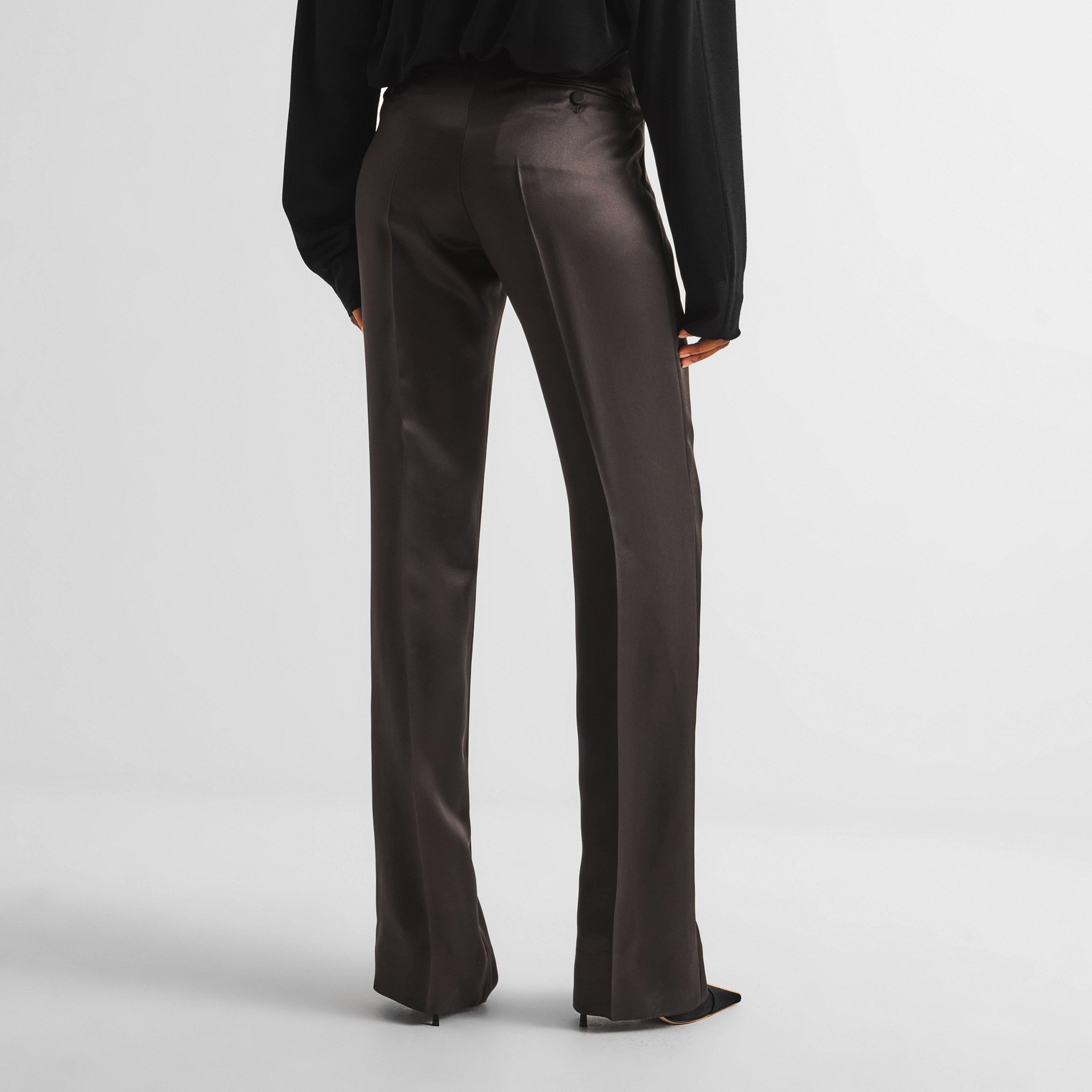 Brown - Tom Ford - Women's Silk Pleat Straight Leg Trousers - 4