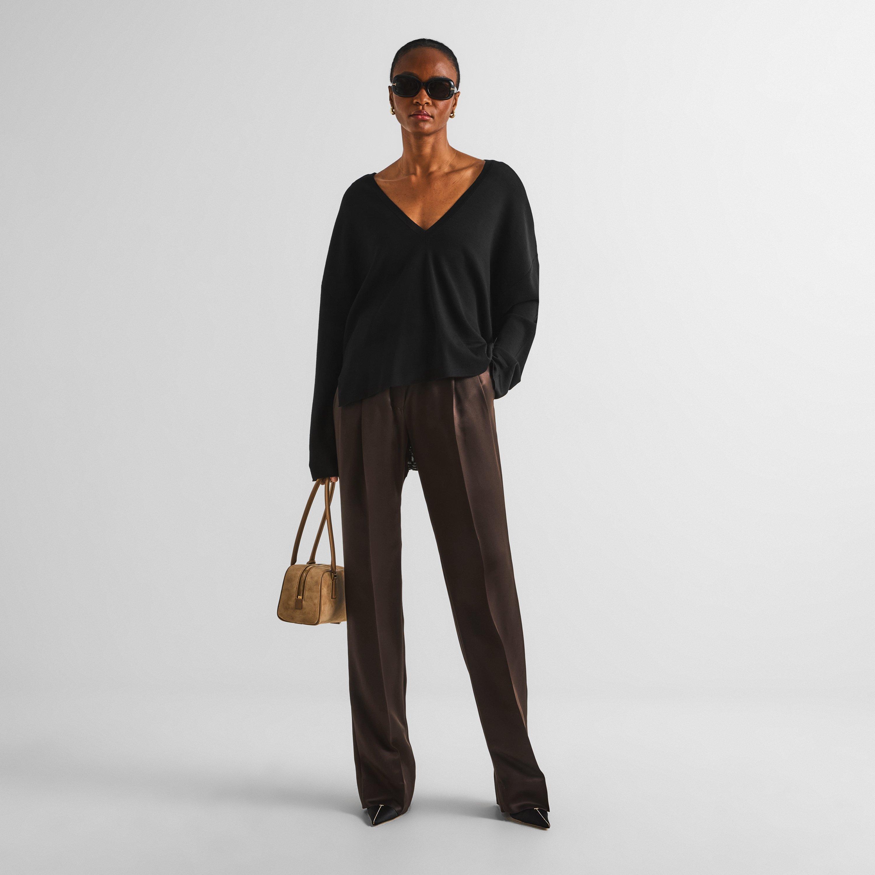 Brown - Tom Ford - Women's Silk Pleat Straight Leg Trousers - 6