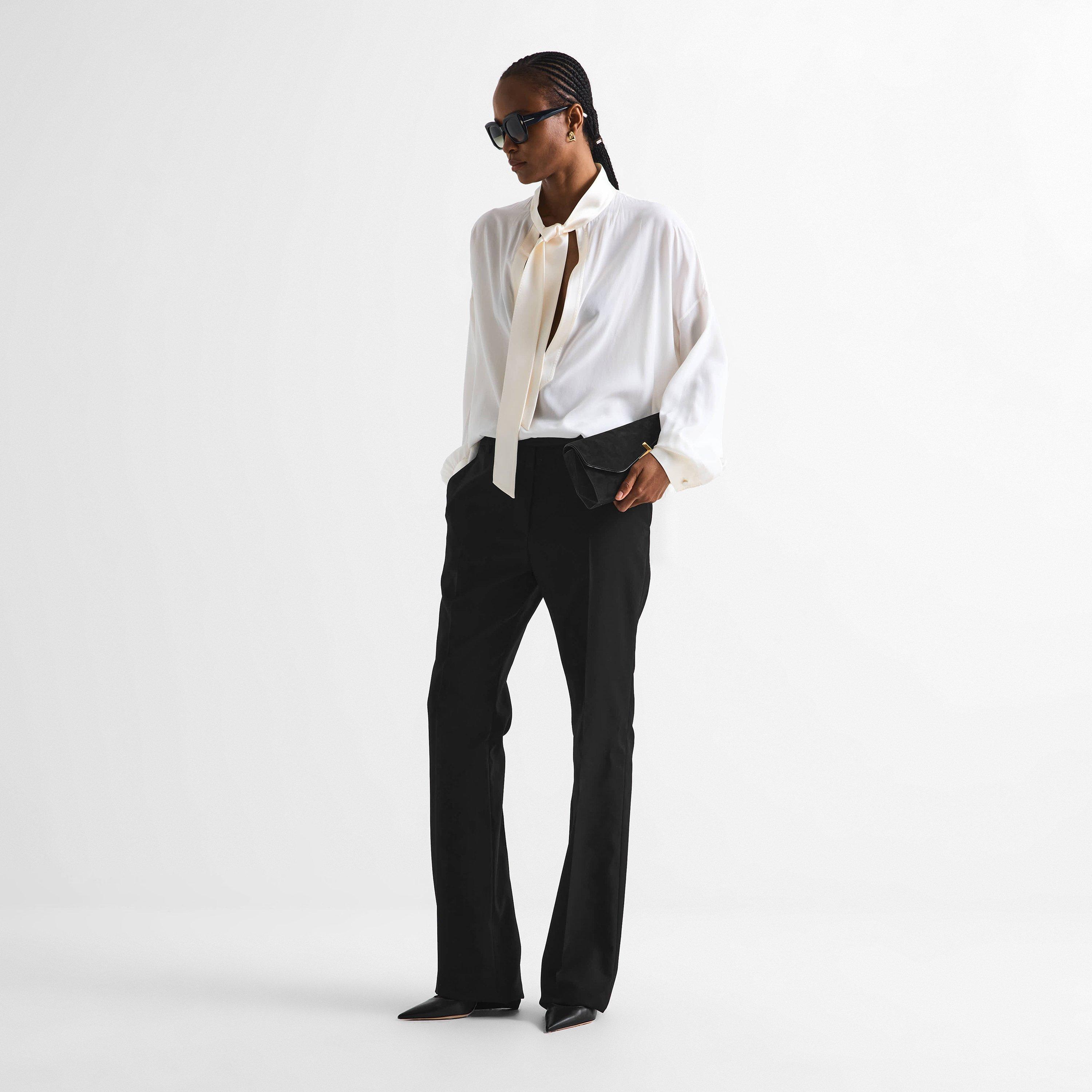 Black - Tom Ford - Women's Wool Silk Straight Leg Trousers - 6