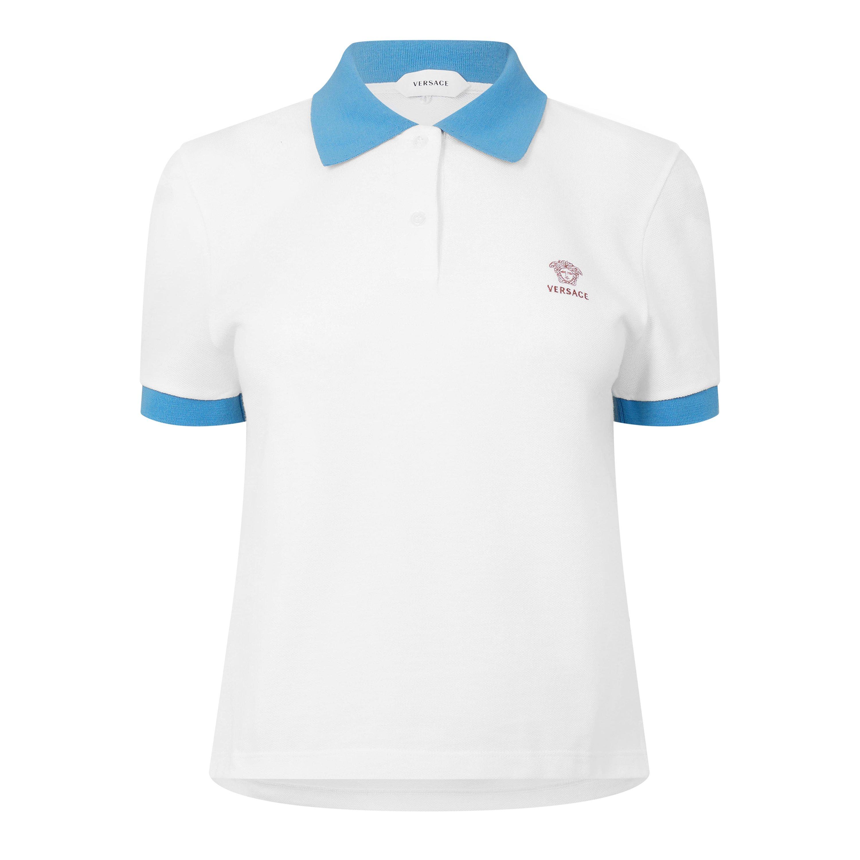 Versace Women's Medusa Short Sleeve Polo Shirt - White  Blue - Size 40 (UK 8)