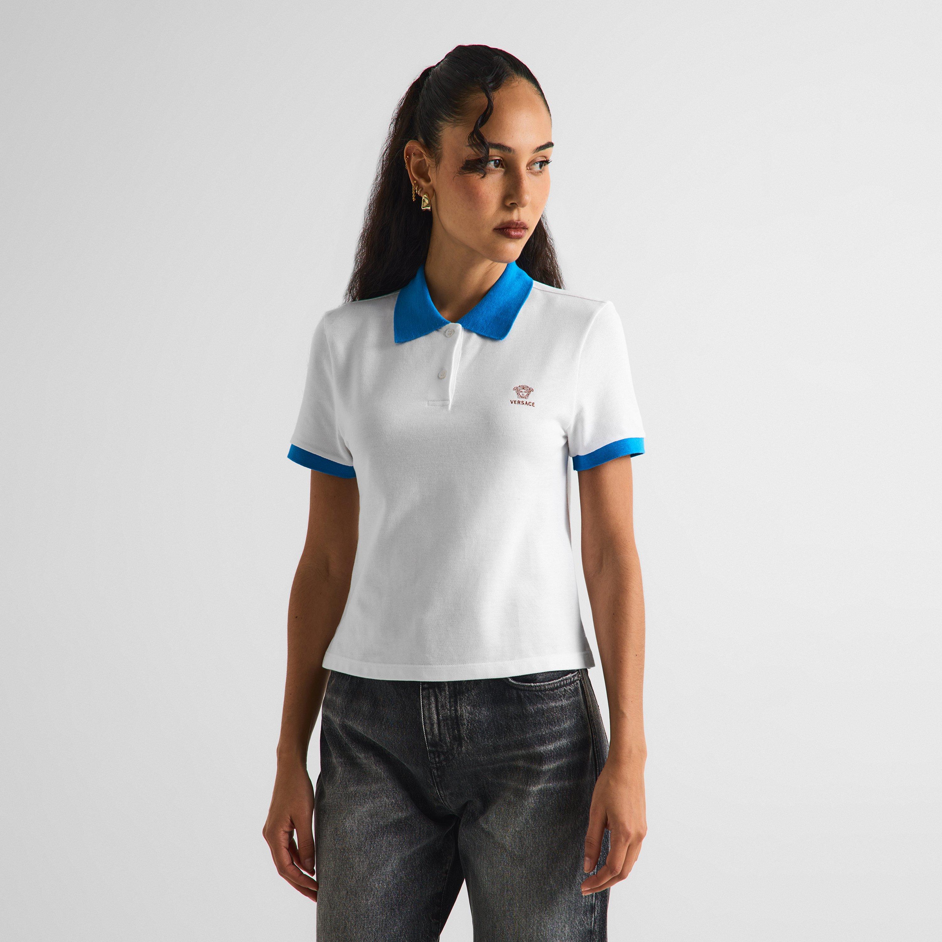 White  Blue - Versace - Women's Medusa Short Sleeve Polo Shirt - 3