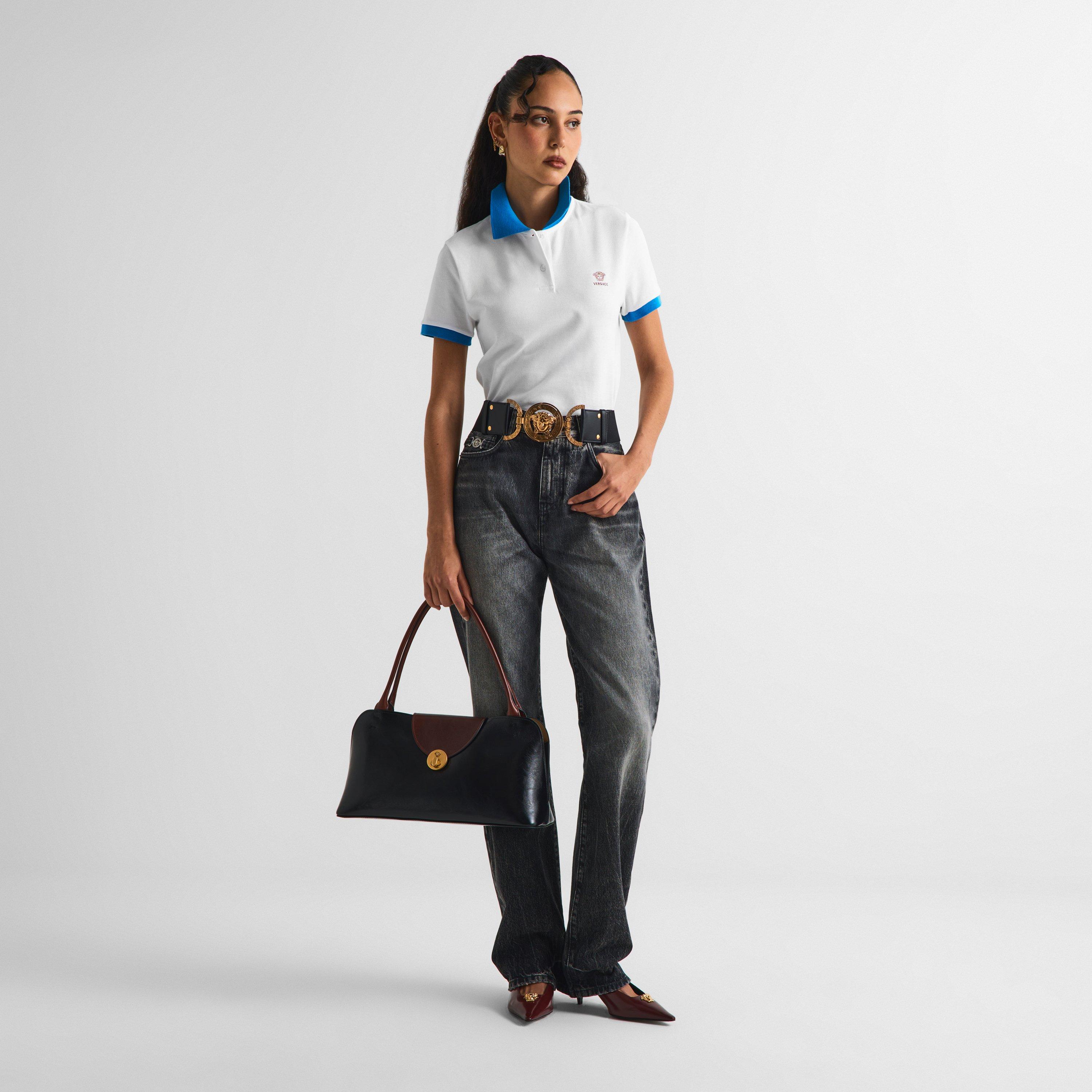 White  Blue - Versace - Women's Medusa Short Sleeve Polo Shirt - 6