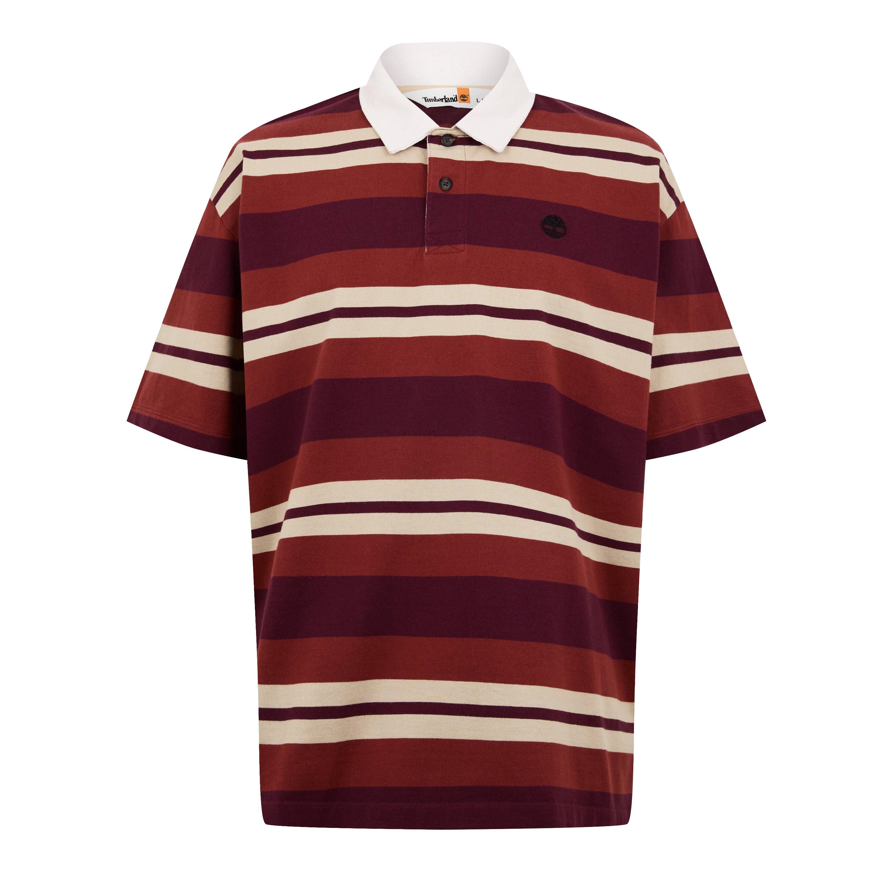 Timberland Men's Striped Rugby Short Sleeve Polo Shirt - Burnt Henna Yd - 2XL