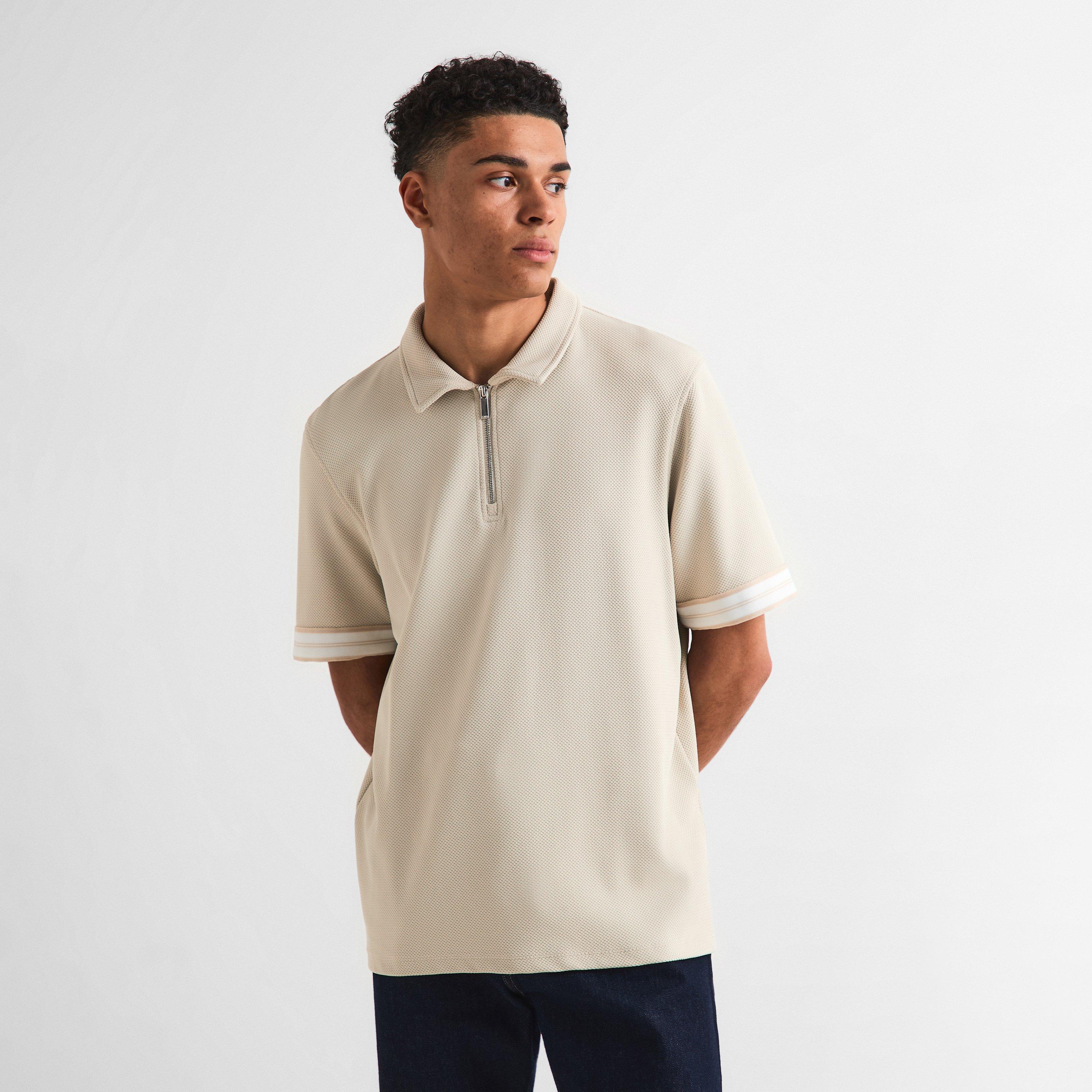 Beige - CAPO - Men's Textured Short Sleeve Polo Shirt - 3