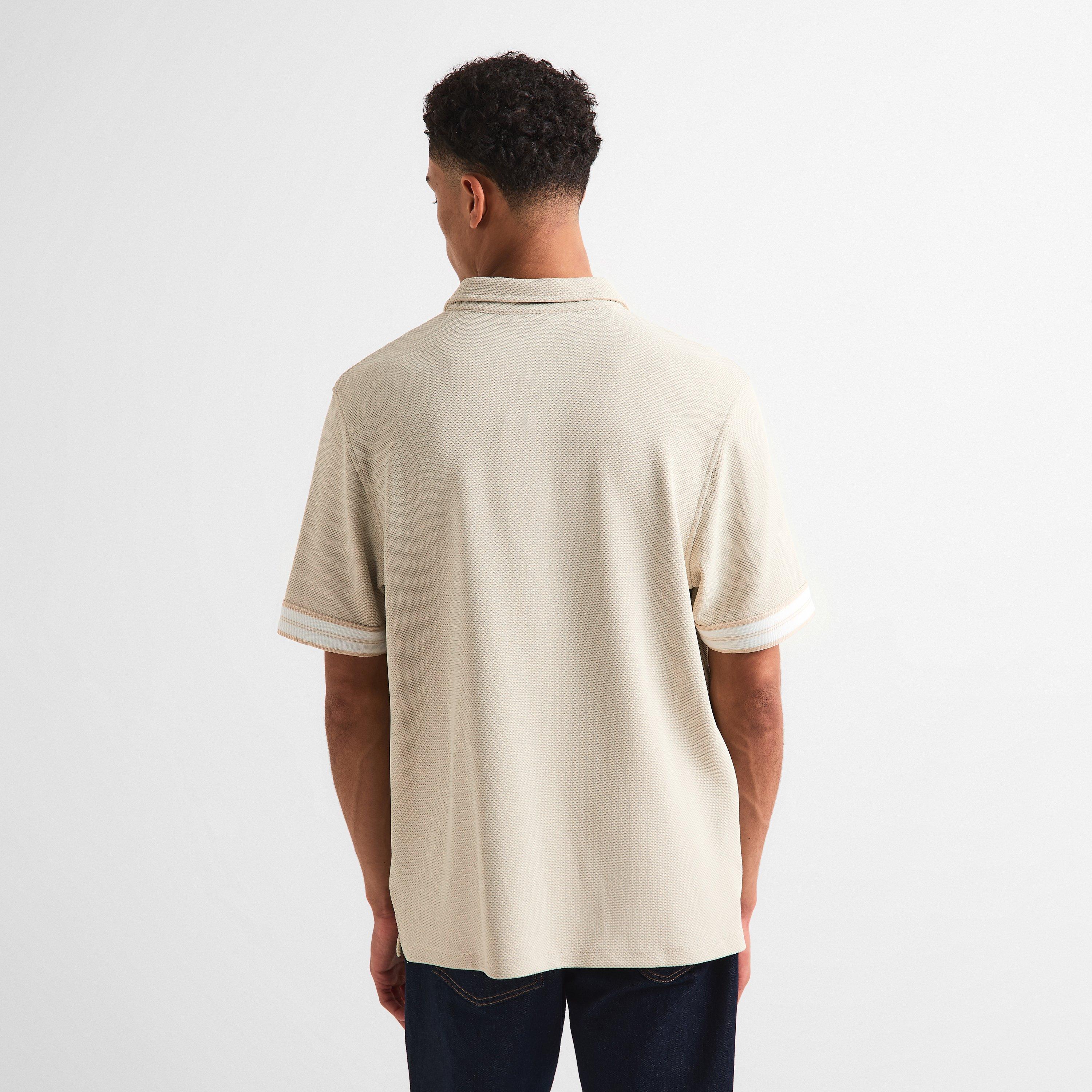 Beige - CAPO - Men's Textured Short Sleeve Polo Shirt - 4