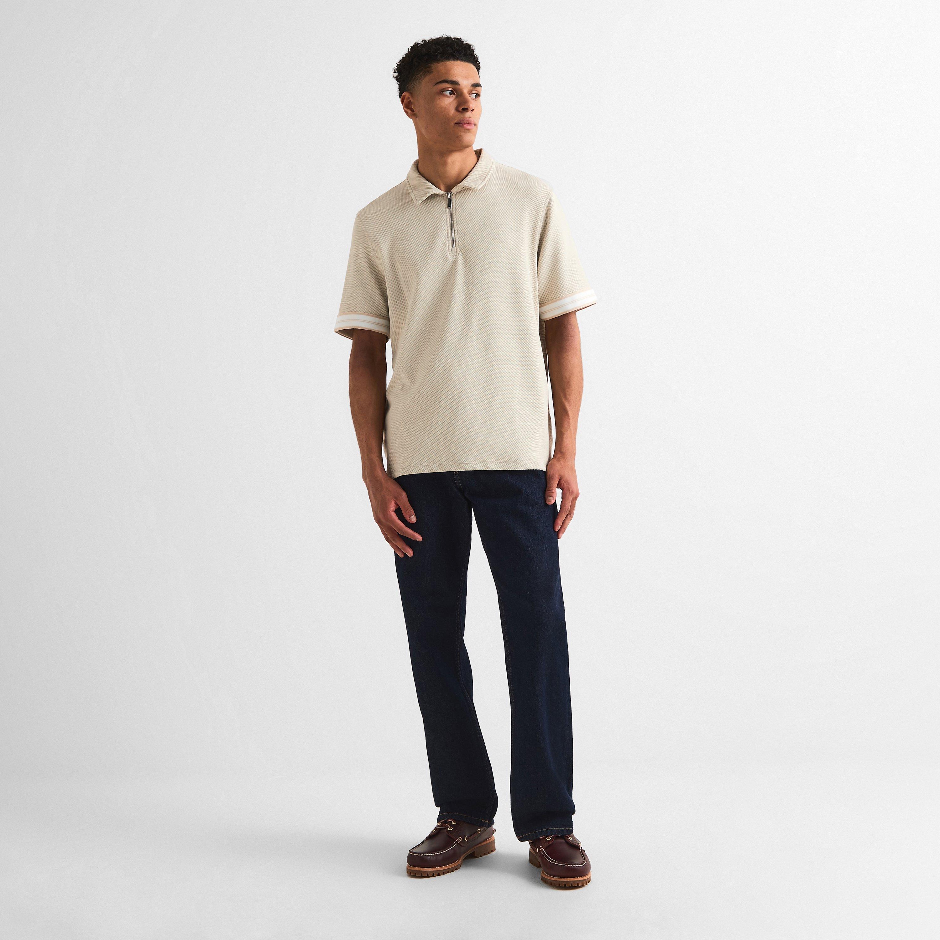 Beige - CAPO - Men's Textured Short Sleeve Polo Shirt - 6