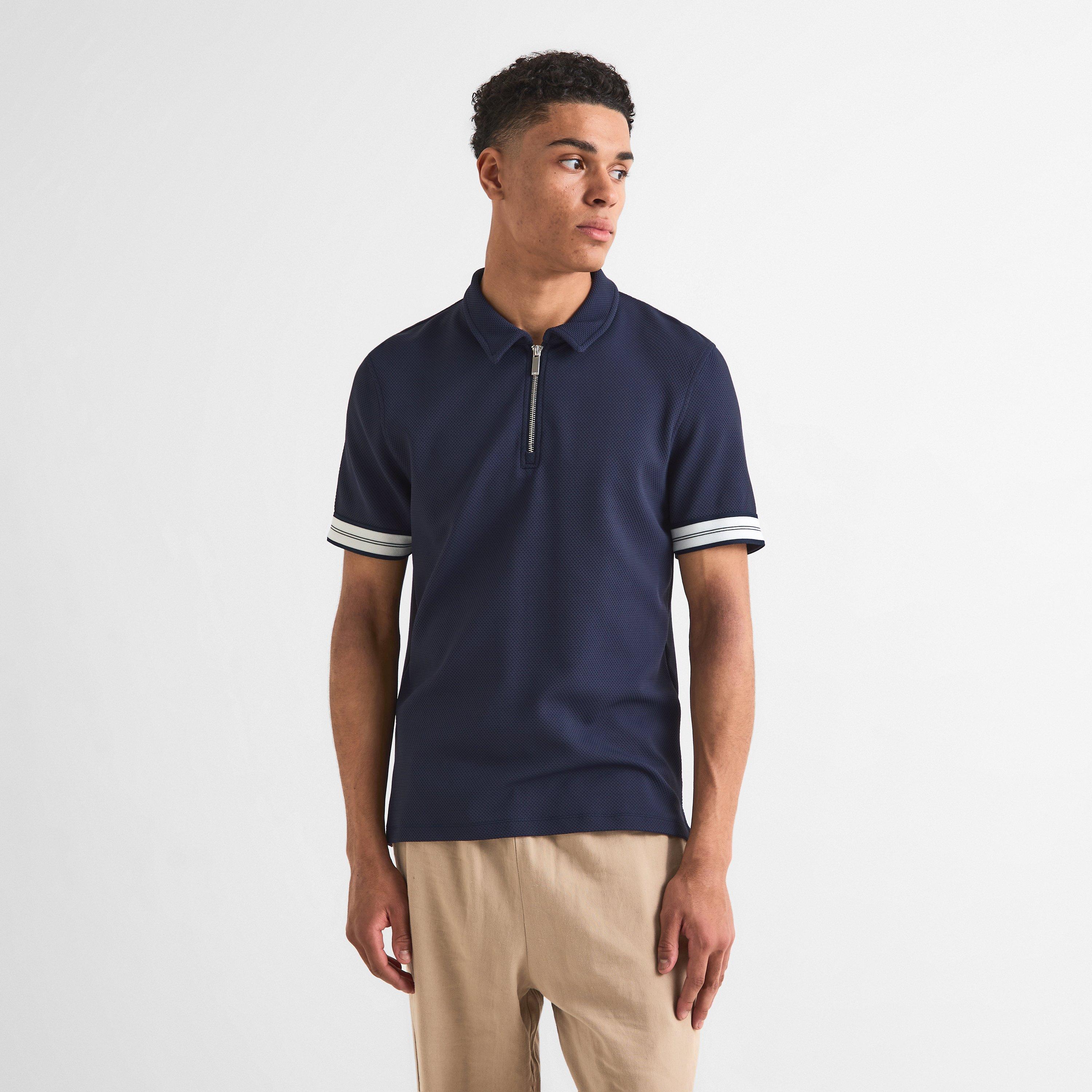 Navy - CAPO - Men's Textured Short Sleeve Polo Shirt - 3
