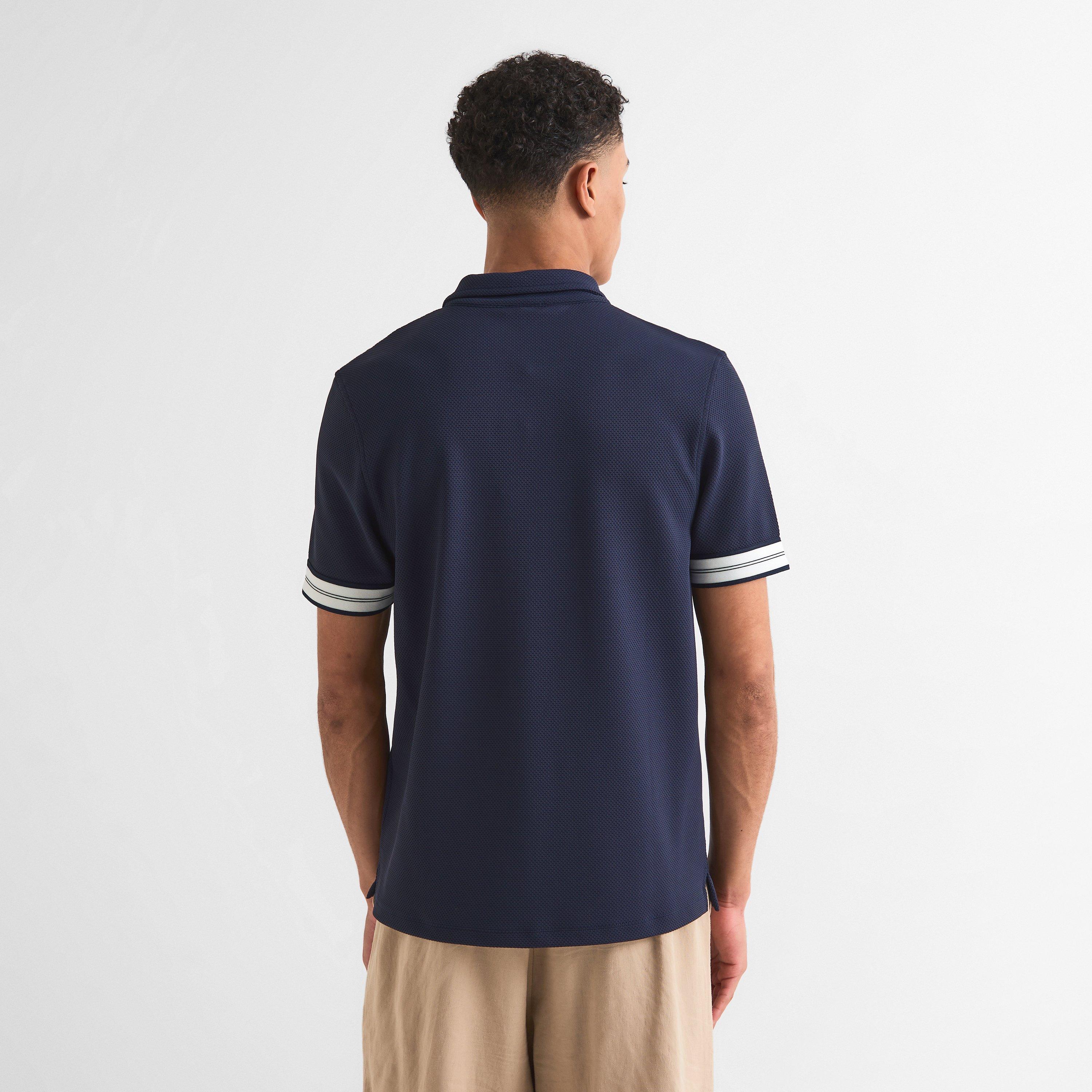 Navy - CAPO - Men's Textured Short Sleeve Polo Shirt - 4