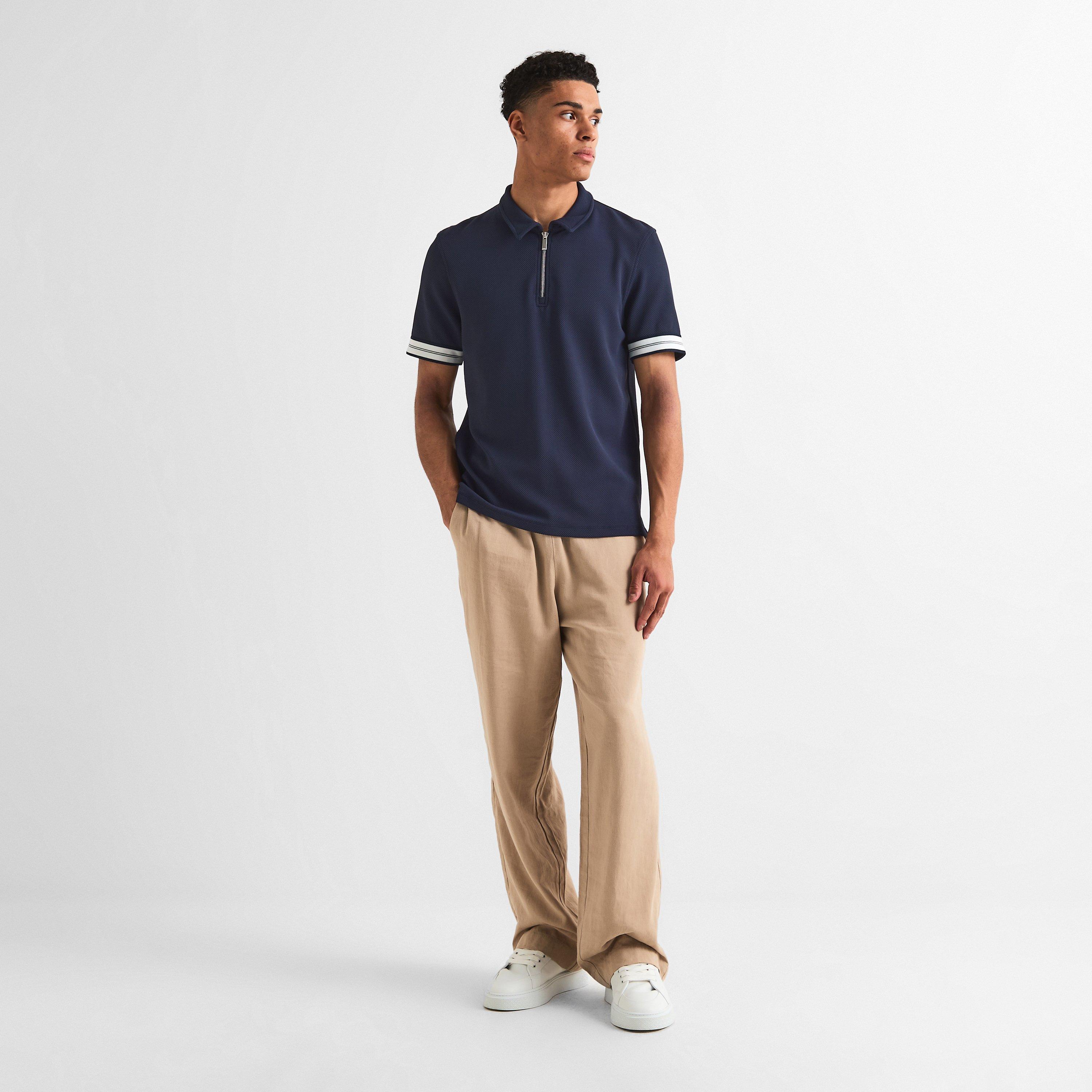 Navy - CAPO - Men's Textured Short Sleeve Polo Shirt - 6