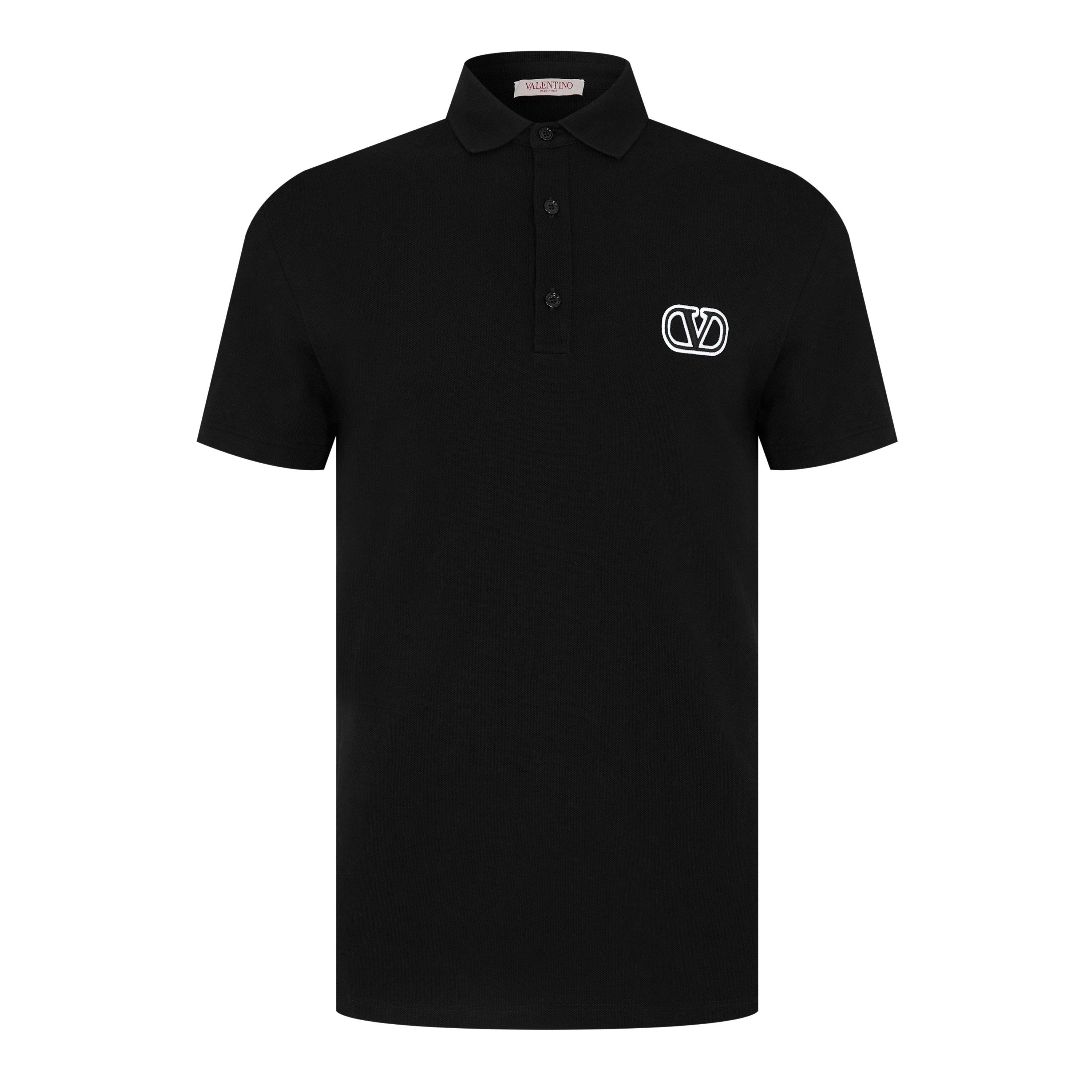 Tシャツ・カットソー VALENTINO SS25 Black piquet polo shirt (6V3MH01KAQK 0NO) Valentino | Embroidered V Emblem Polo Shirt | Short Sleeve