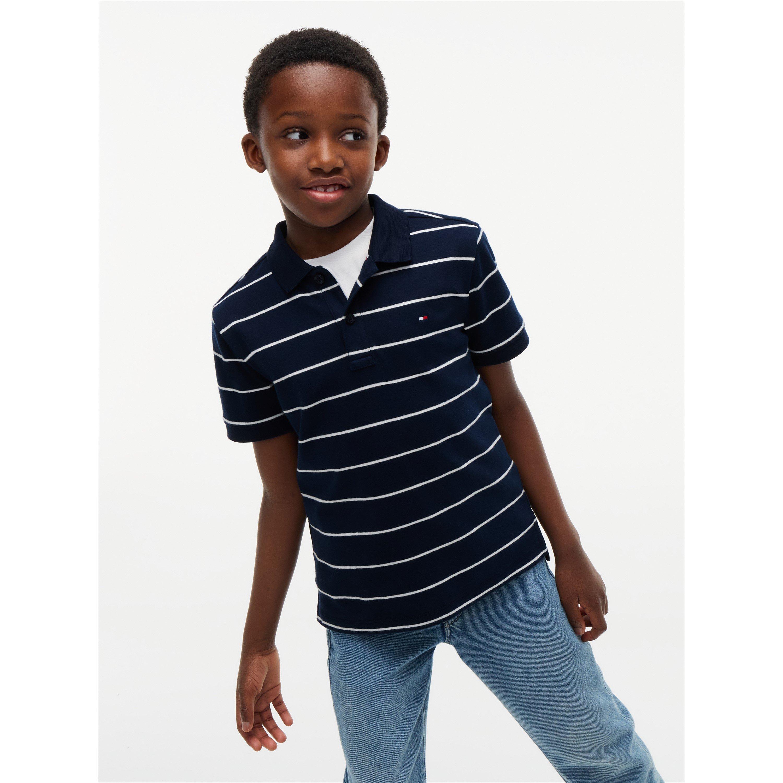 Blue/ White 0A4 - Tommy Hilfiger - Kids' Logo Cotton Short-Sleeve Polo - 2