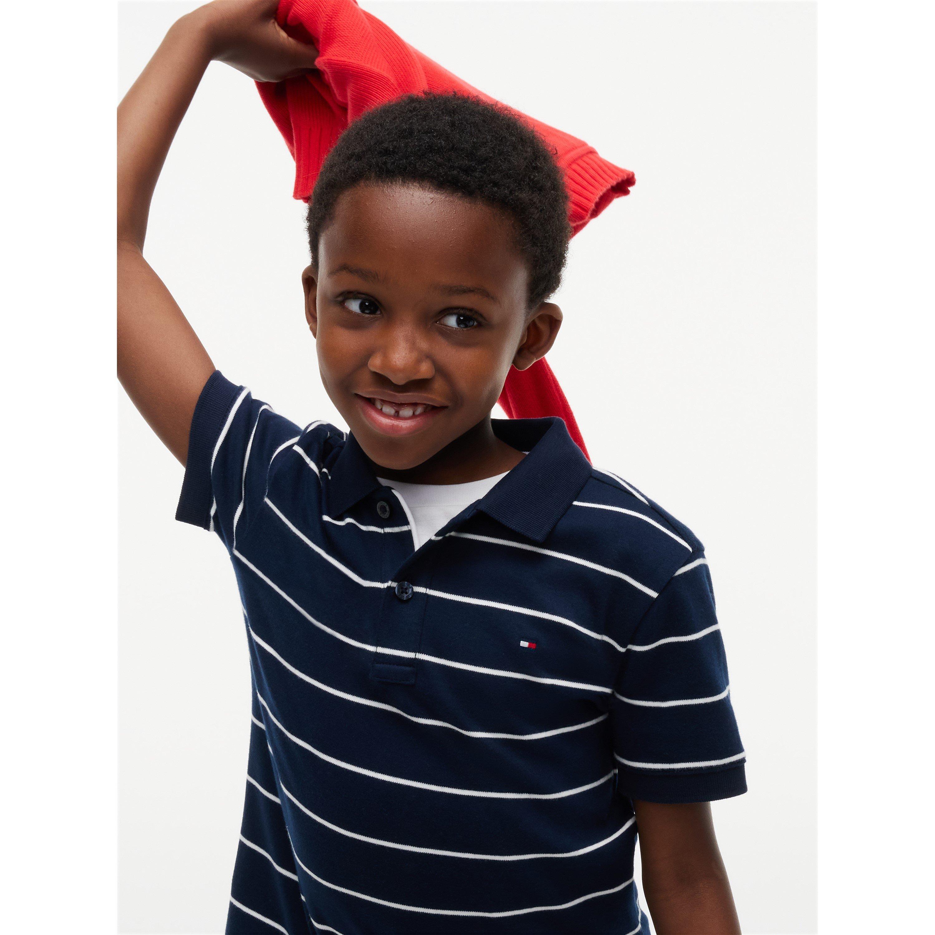 Blue/ White 0A4 - Tommy Hilfiger - Kids' Logo Cotton Short-Sleeve Polo - 4