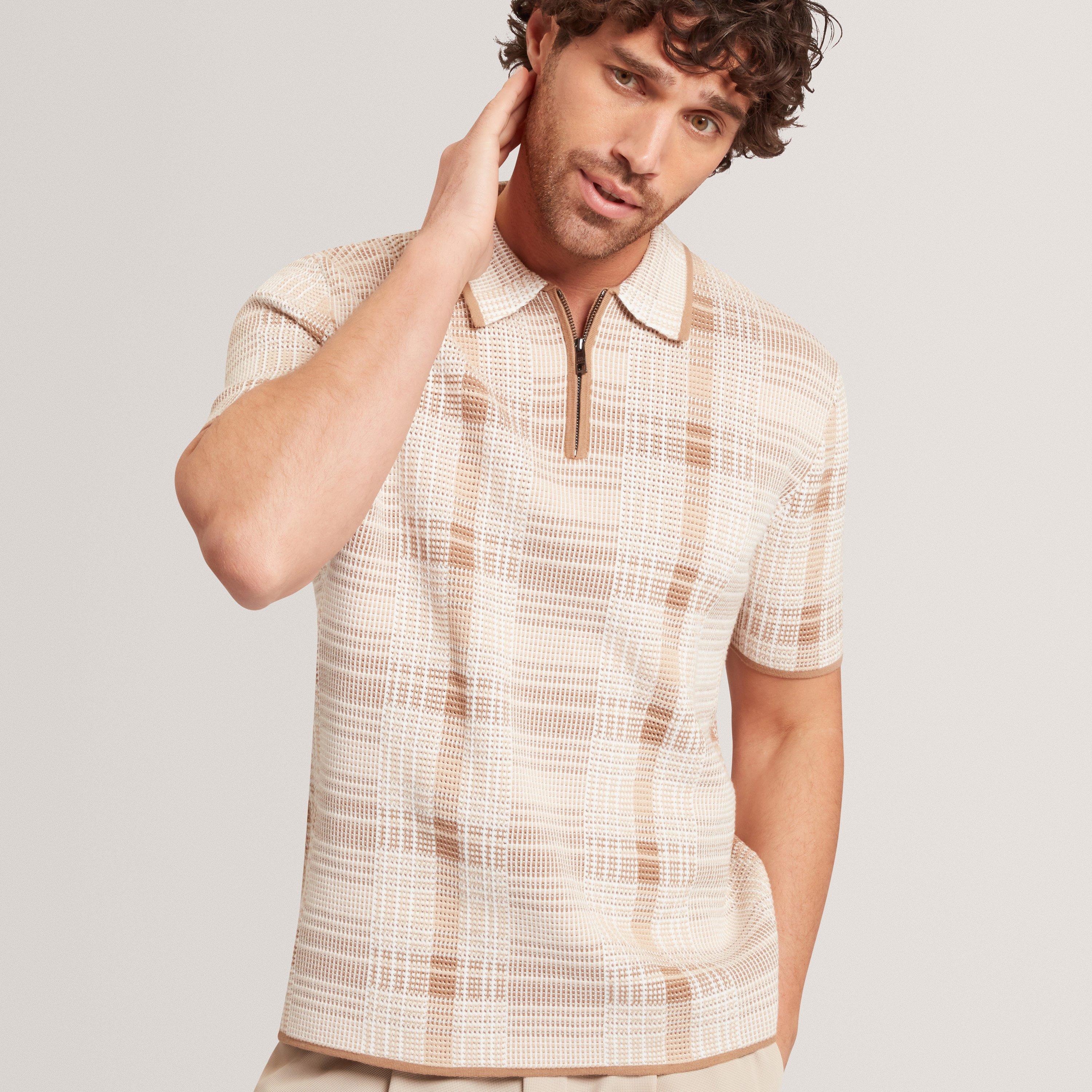 TAUPE - Ted Baker - Men's SS Check Short Sleeve Polo Shirt - 2