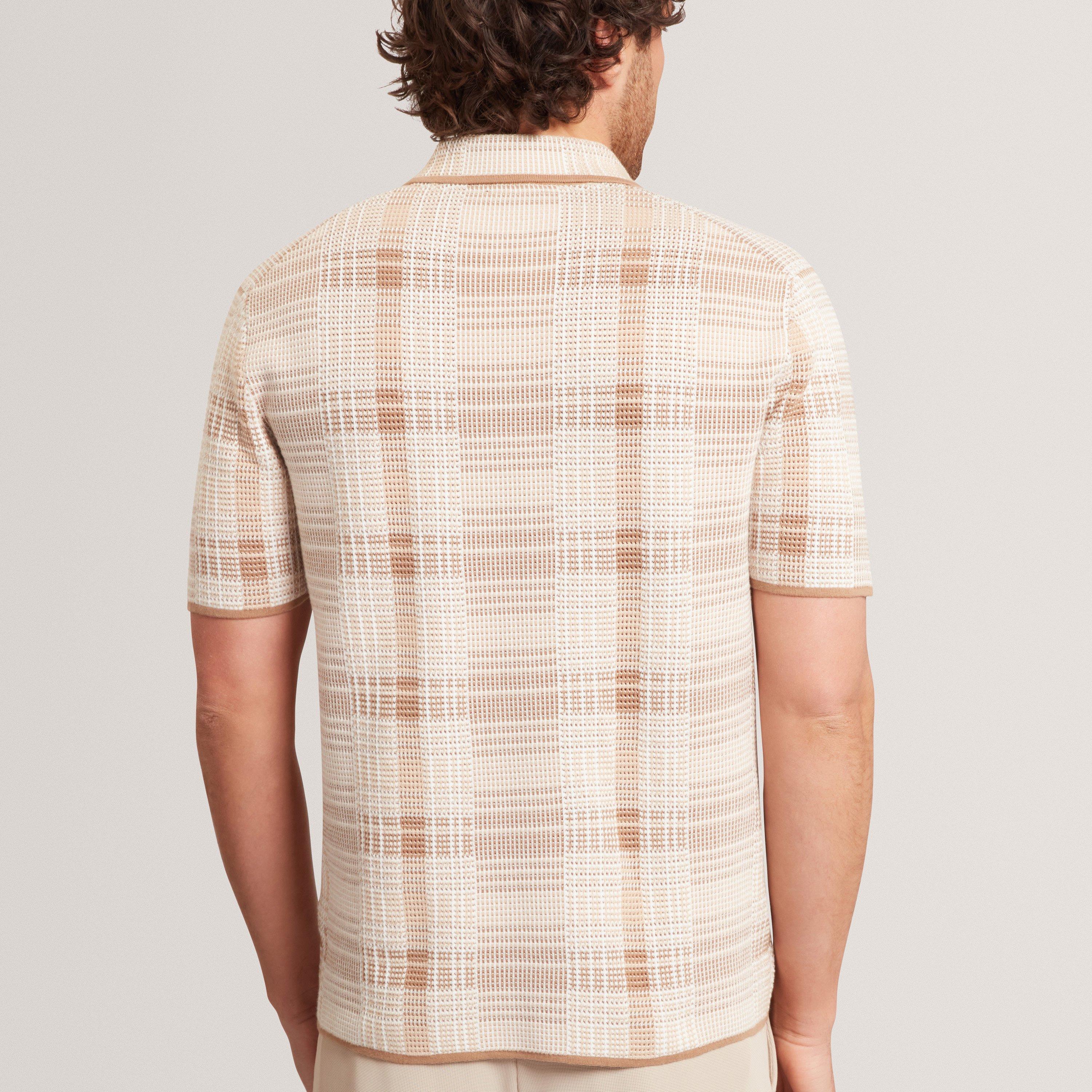 TAUPE - Ted Baker - Men's SS Check Short Sleeve Polo Shirt - 3