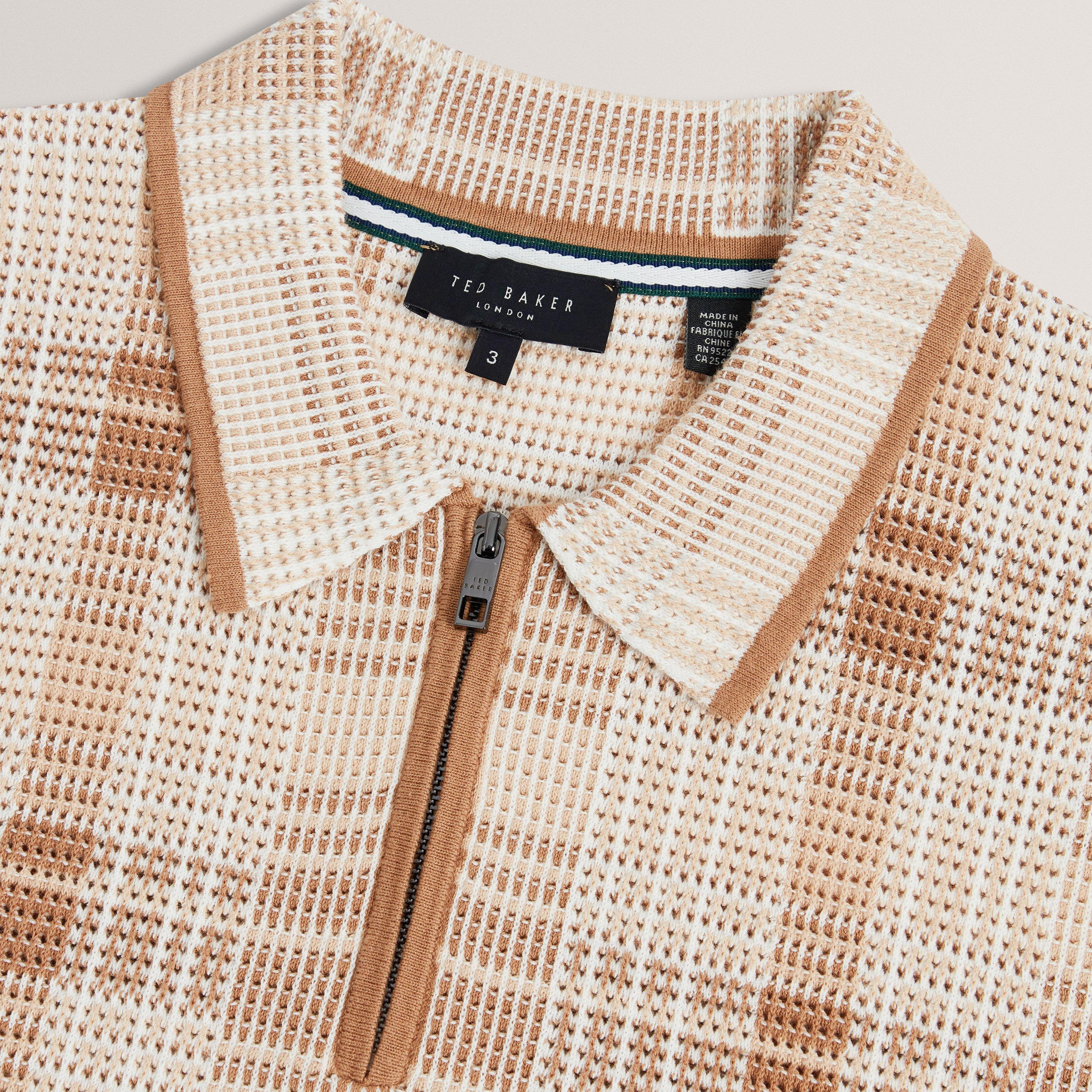 TAUPE - Ted Baker - Men's SS Check Short Sleeve Polo Shirt - 4