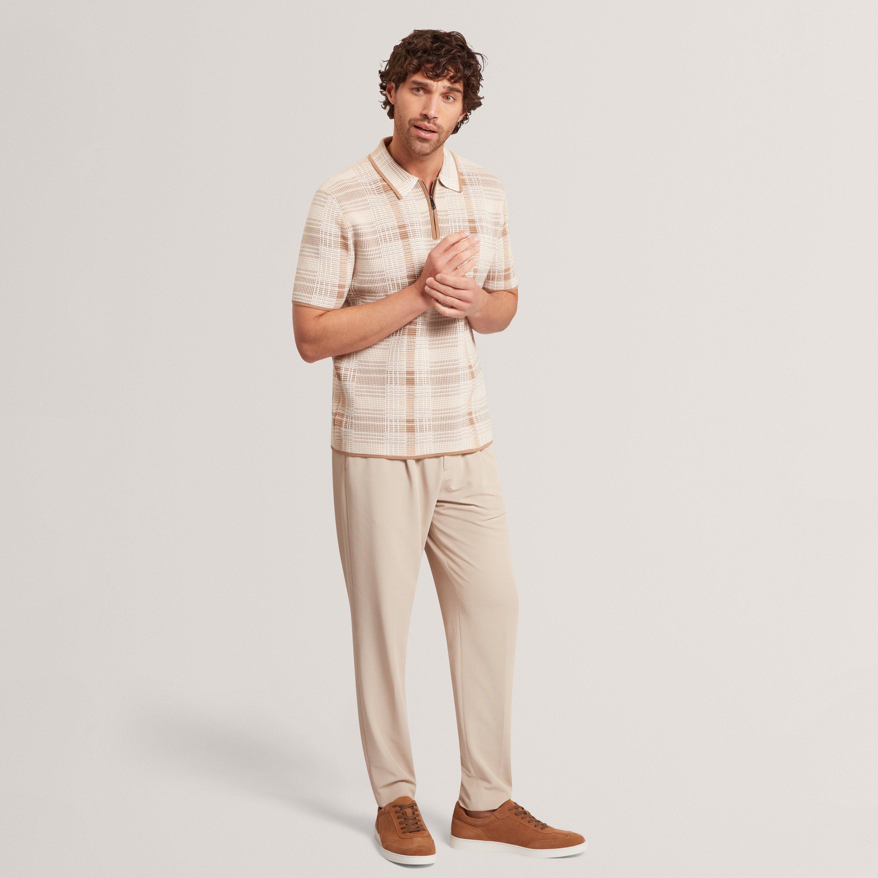 TAUPE - Ted Baker - Men's SS Check Short Sleeve Polo Shirt - 5