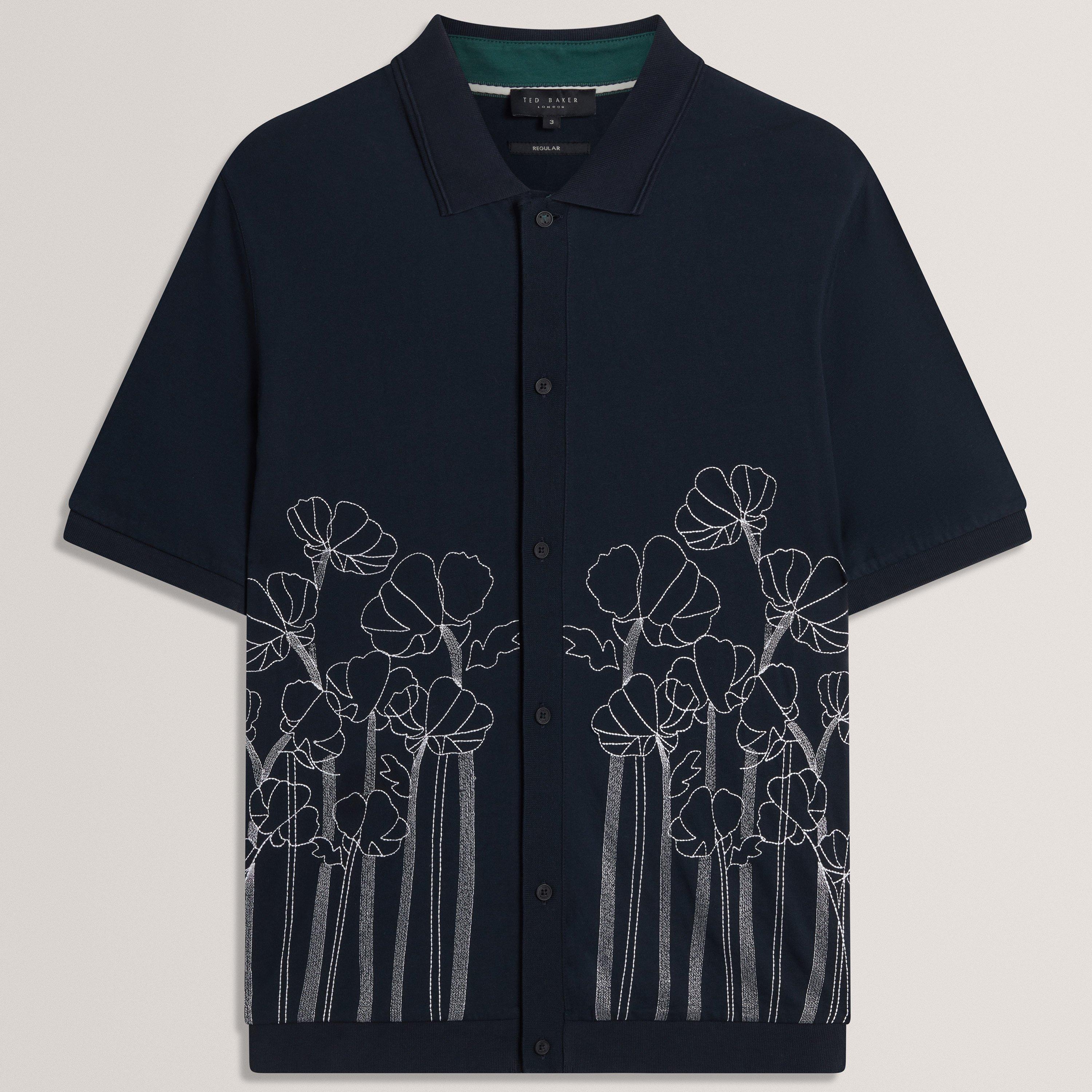 NAVY - Ted Baker - Men's SS Floral Short Sleeve Polo Shirt - 1