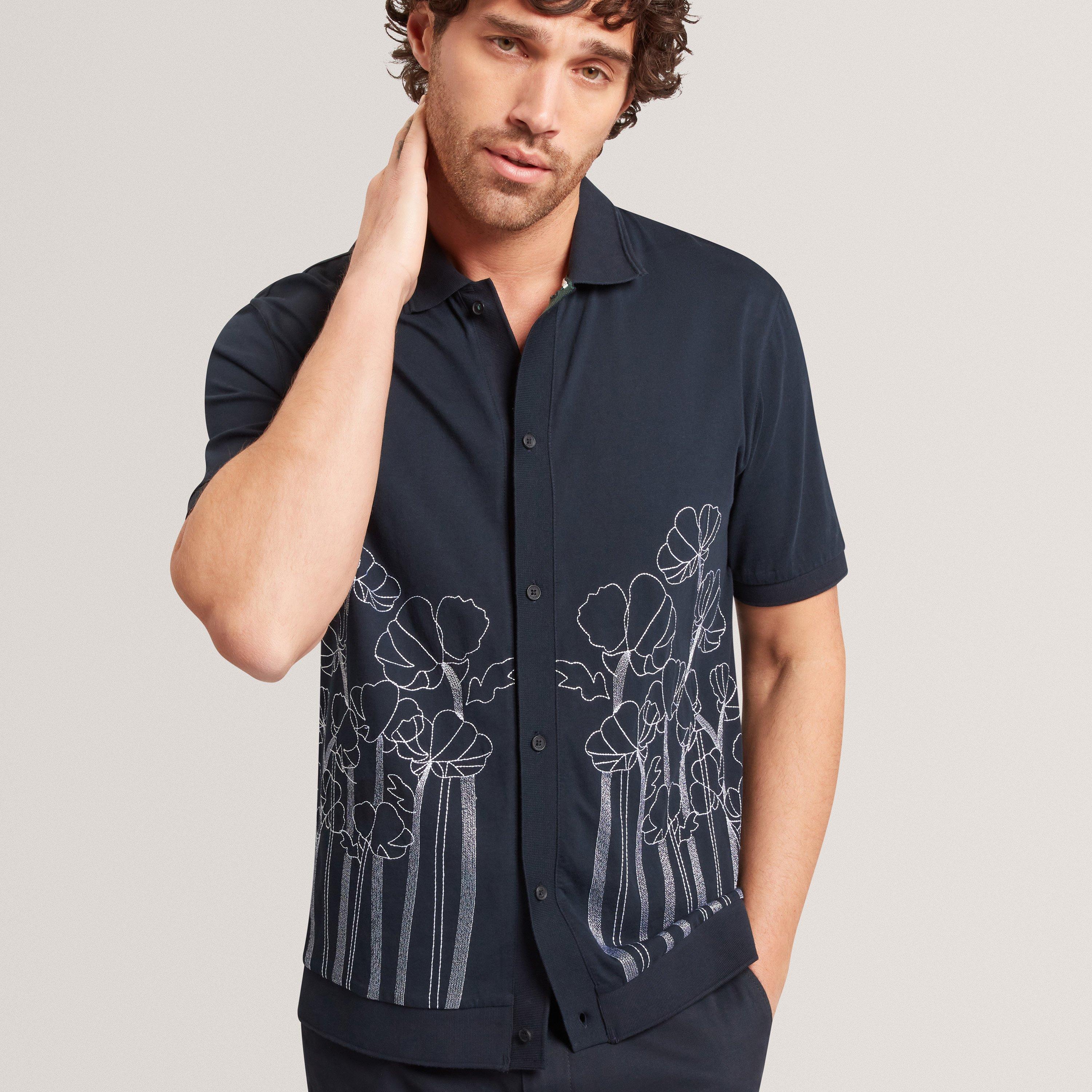 NAVY - Ted Baker - Men's SS Floral Short Sleeve Polo Shirt - 2