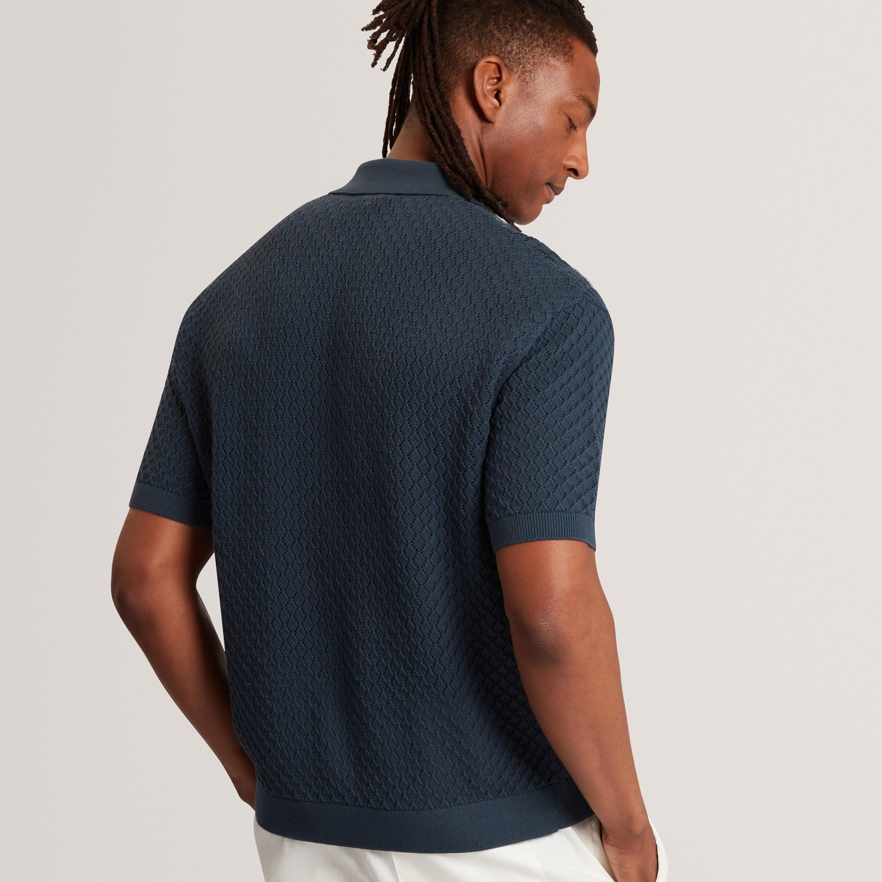 MID-NAVY - Ted Baker - Men's SS Crochet Short Sleeve Polo Shirt - 3