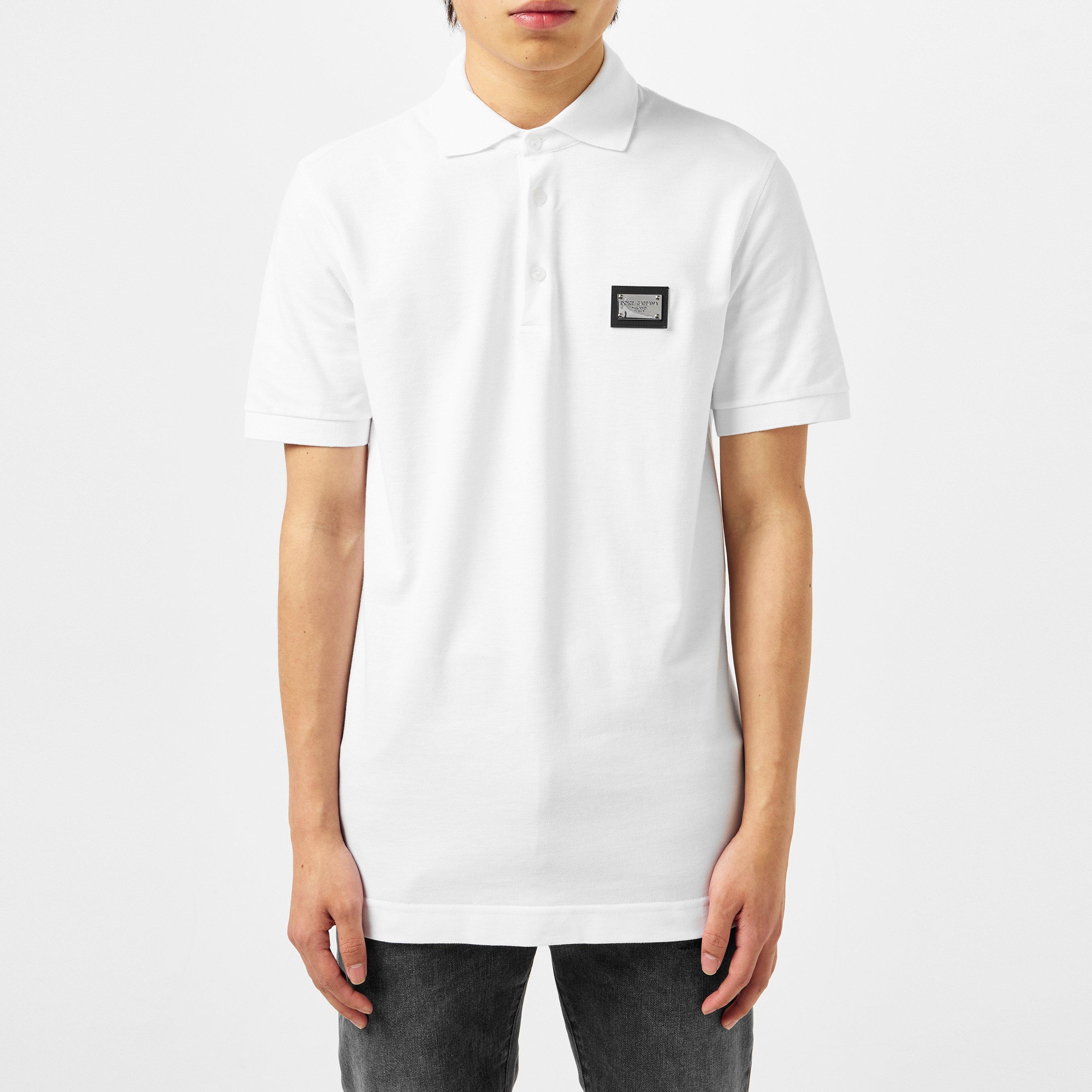 Dolce and Gabbana Men's Plain Piqué Cotton Polo Shirt - White - S