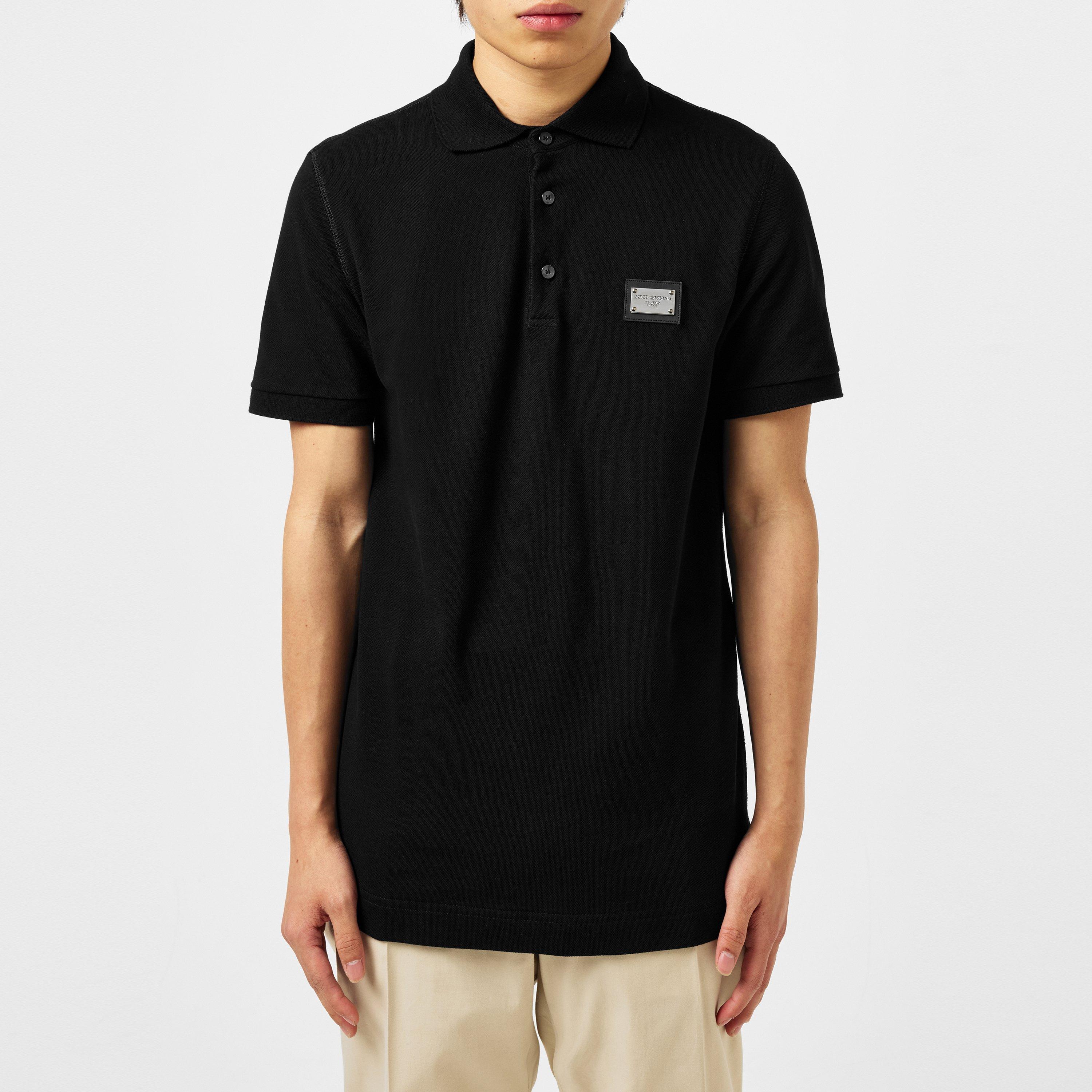 Black - Dolce and Gabbana - Men's Plain Piqué Cotton Polo Shirt - 3