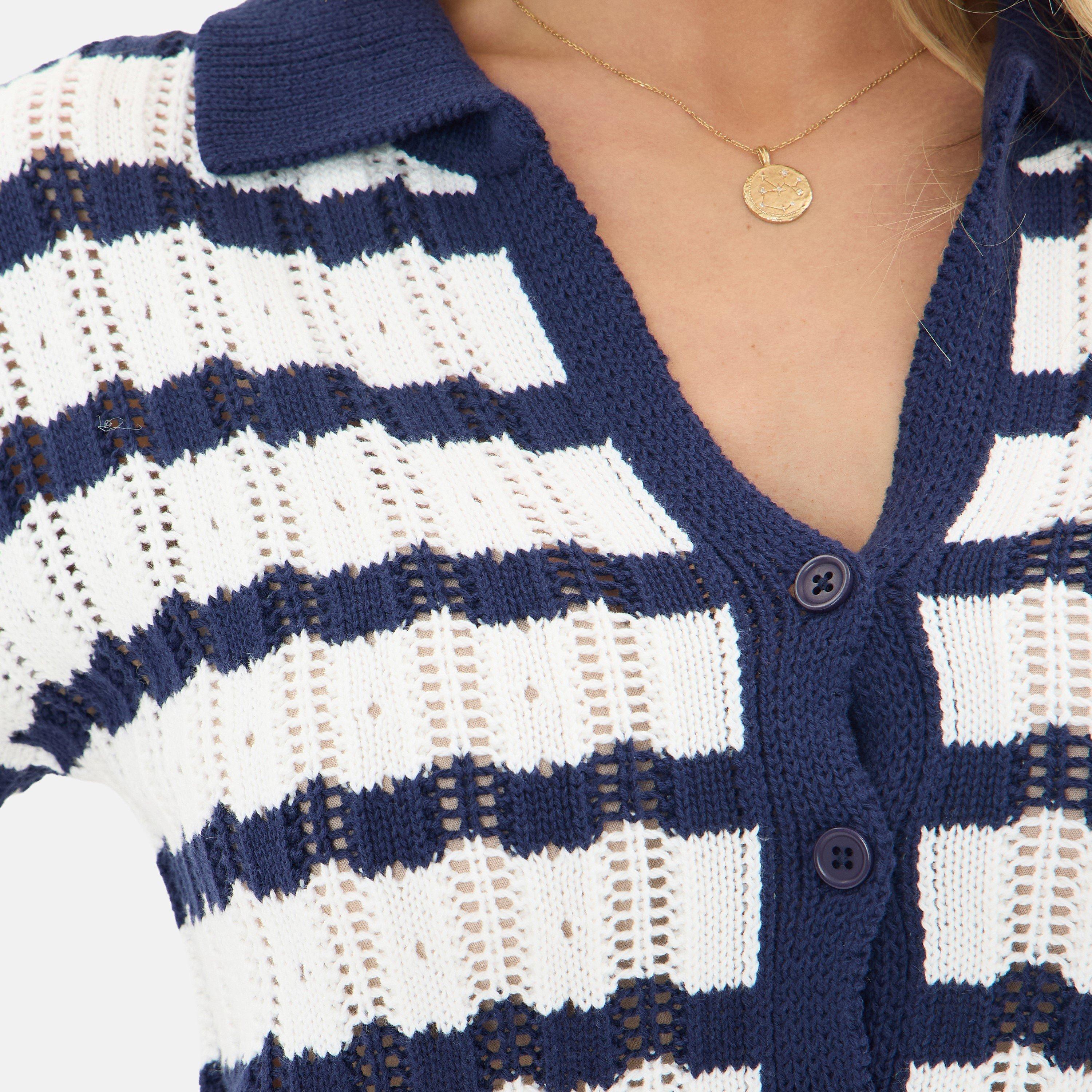 Marino / Crema - I Saw It First - Striped Crochet Button Top - 4