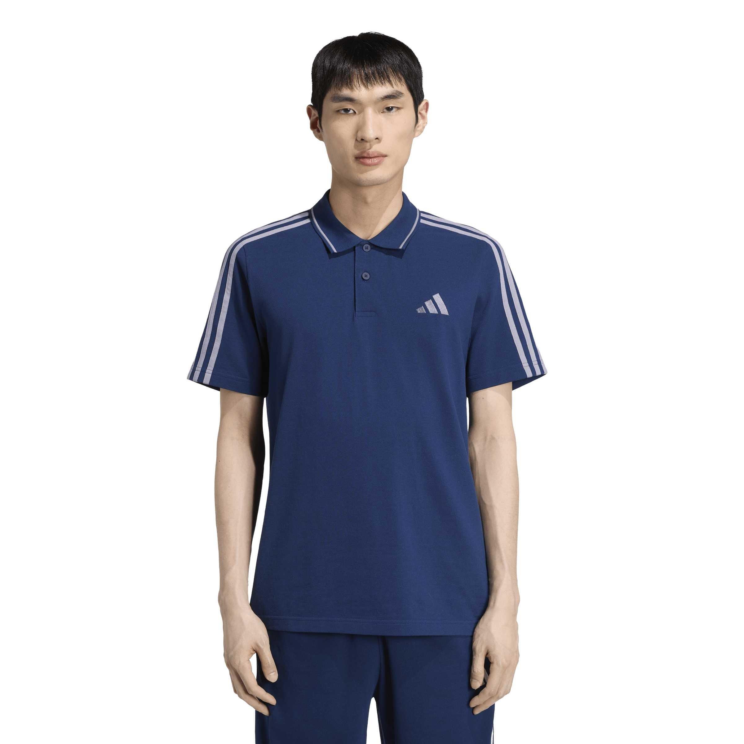 Marine/Blanc - adidas - Essentials Mens Cotton 3-Stripes Polo Shirt - 2