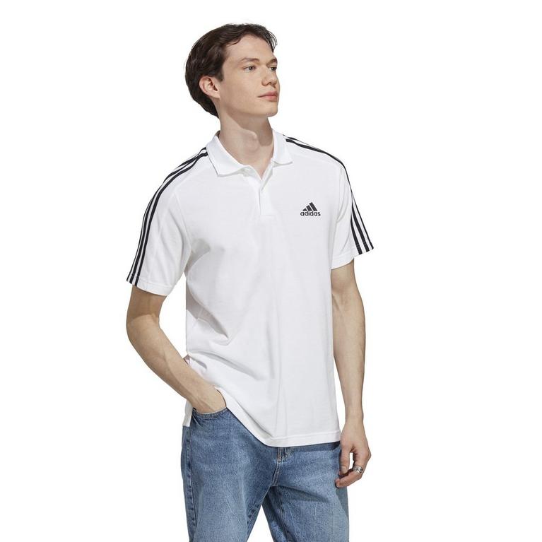 Blanc/Noir - adidas - Mens Cotton 3-Stripes Polo Shirt - 4