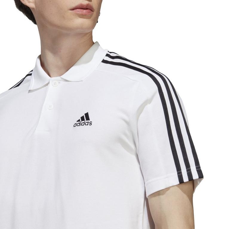 Blanc/Noir - adidas - Mens Cotton 3-Stripes Polo Shirt - 5