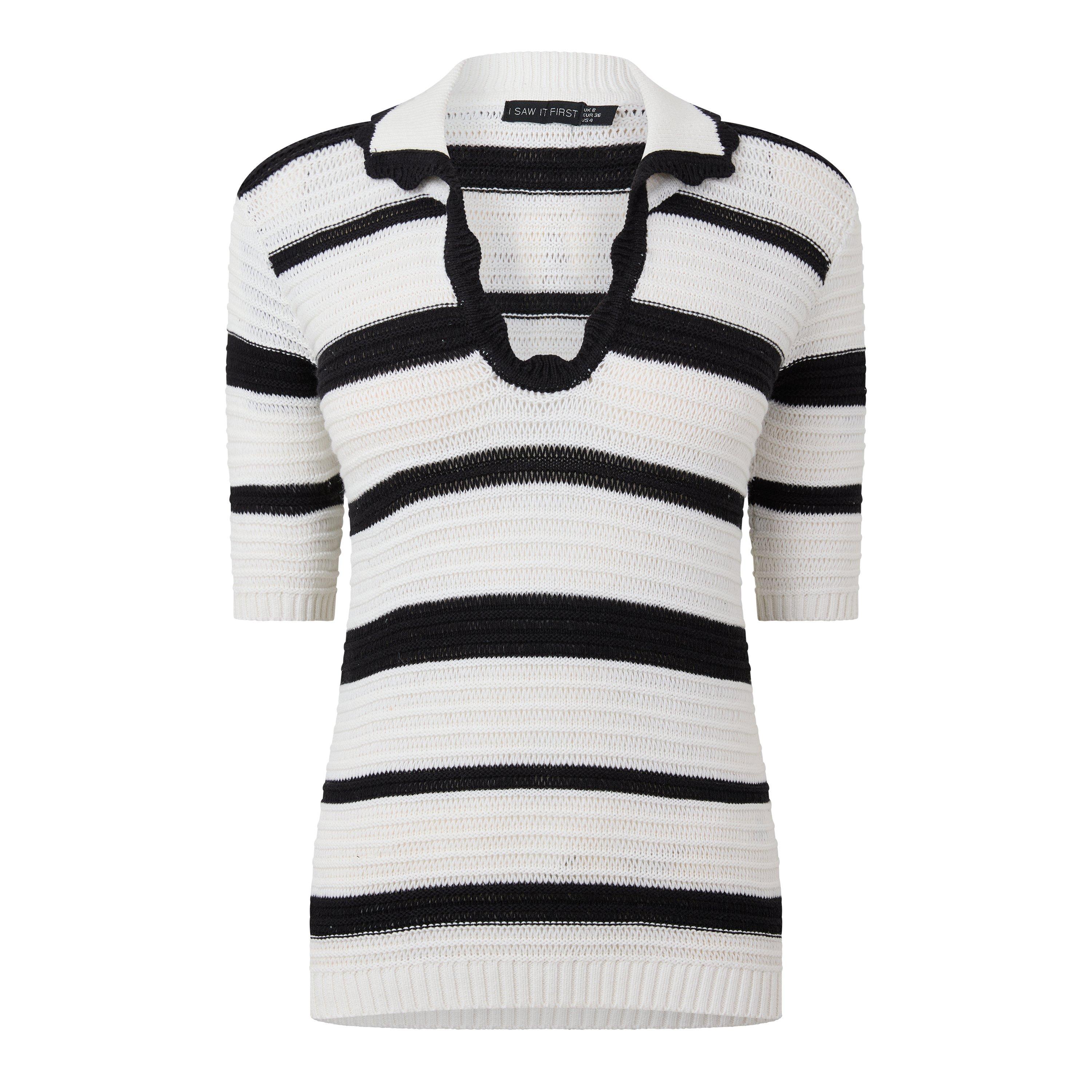 Cream/Black - I Saw It First - Knitted Polo Short Sleeve Top - 1