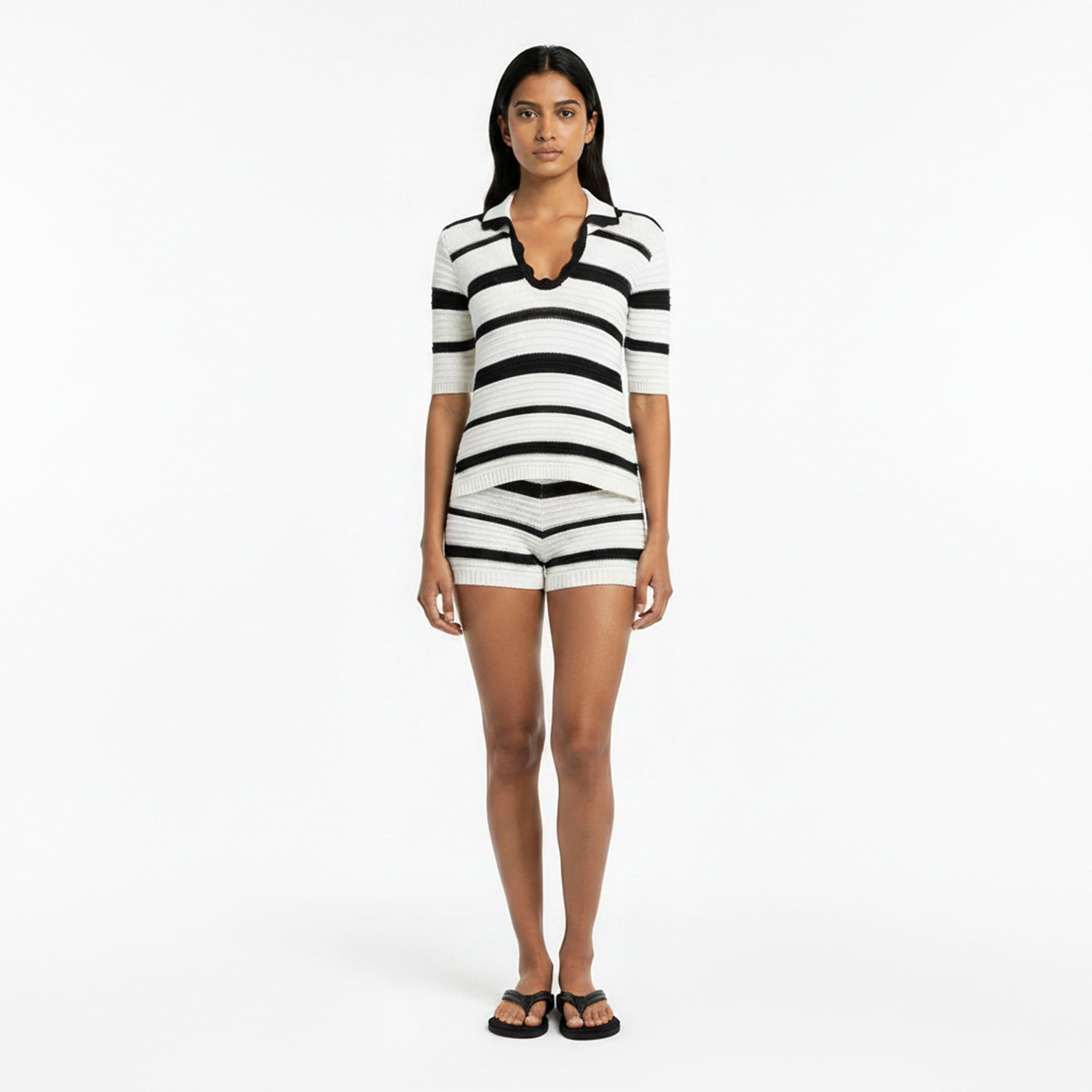 Cream/Black - I Saw It First - Knitted Polo Short Sleeve Top - 5