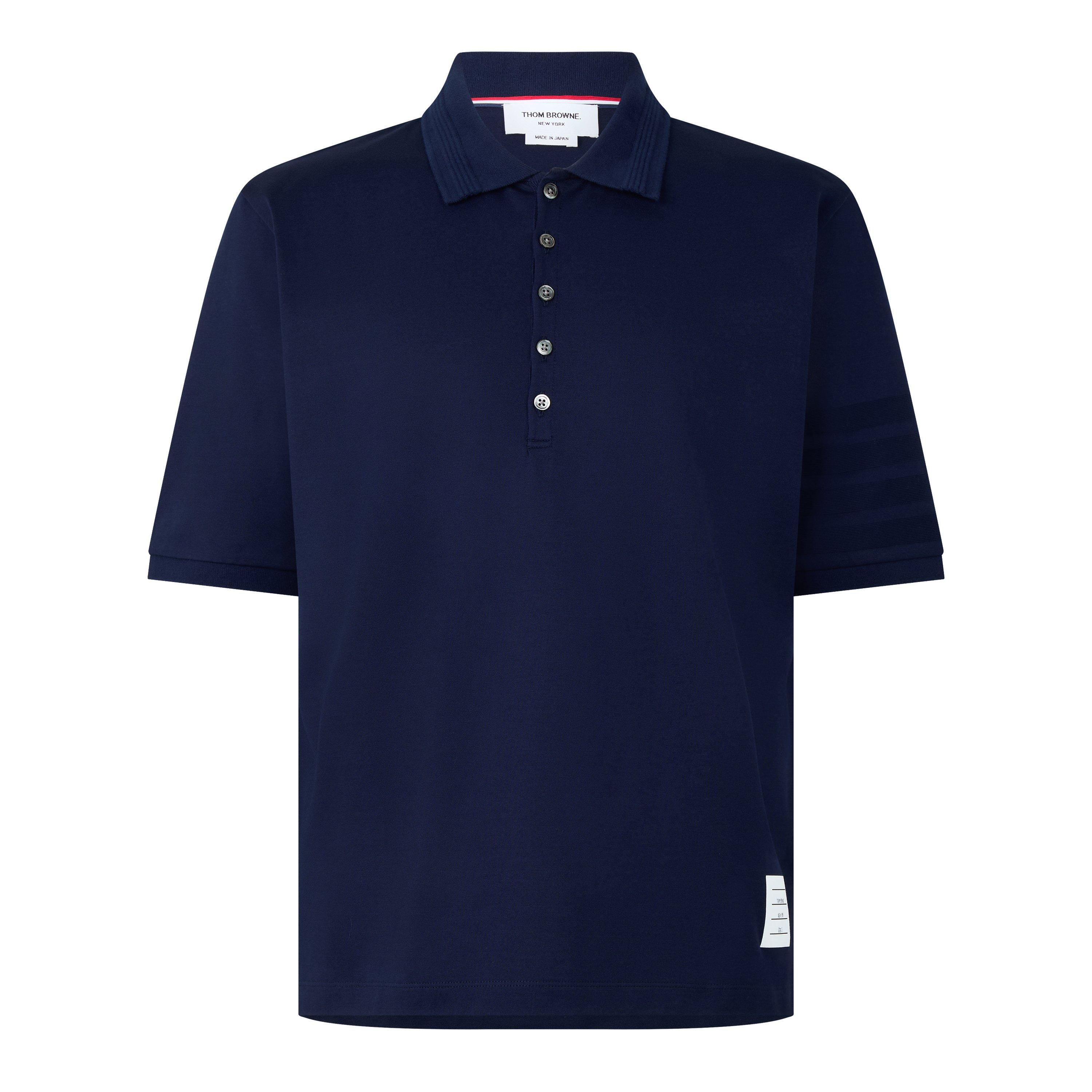 Navy - Thom Browne - TB SS 4Bar Rib Polo Sn63 - 1