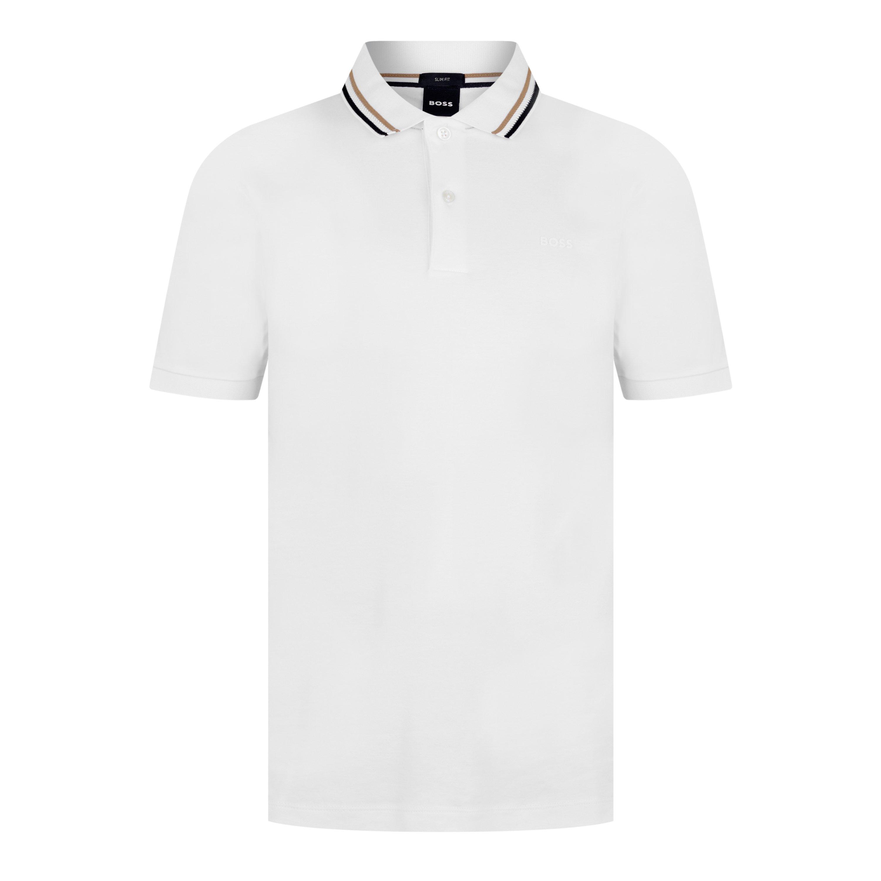 White 100 - Boss - Mens BOSS BLACK Penrose Slim Fit Polo Shirt with Signature Tipped Collar - 8