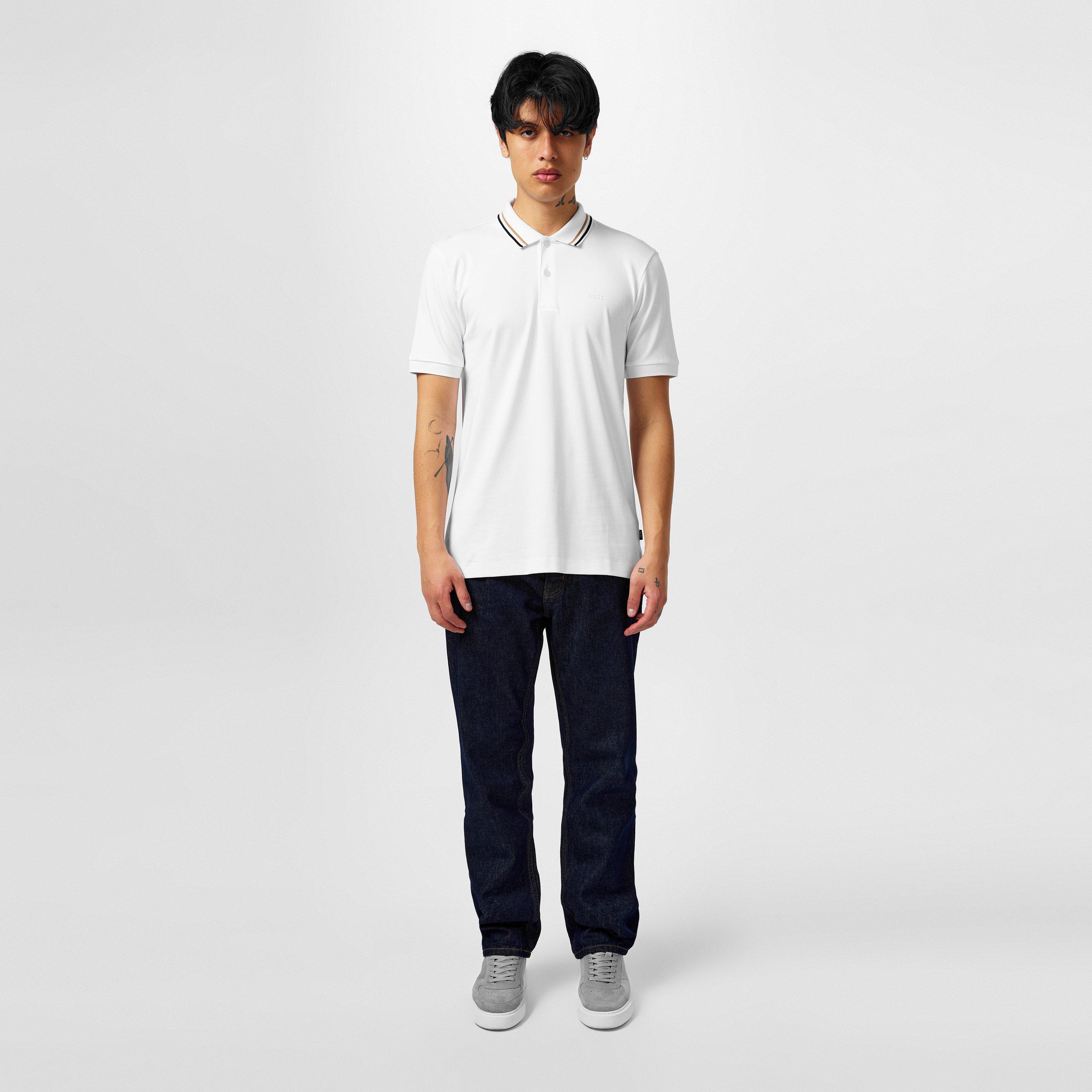 White 100 - Boss - Mens BOSS BLACK Penrose Slim Fit Polo Shirt with Signature Tipped Collar - 6