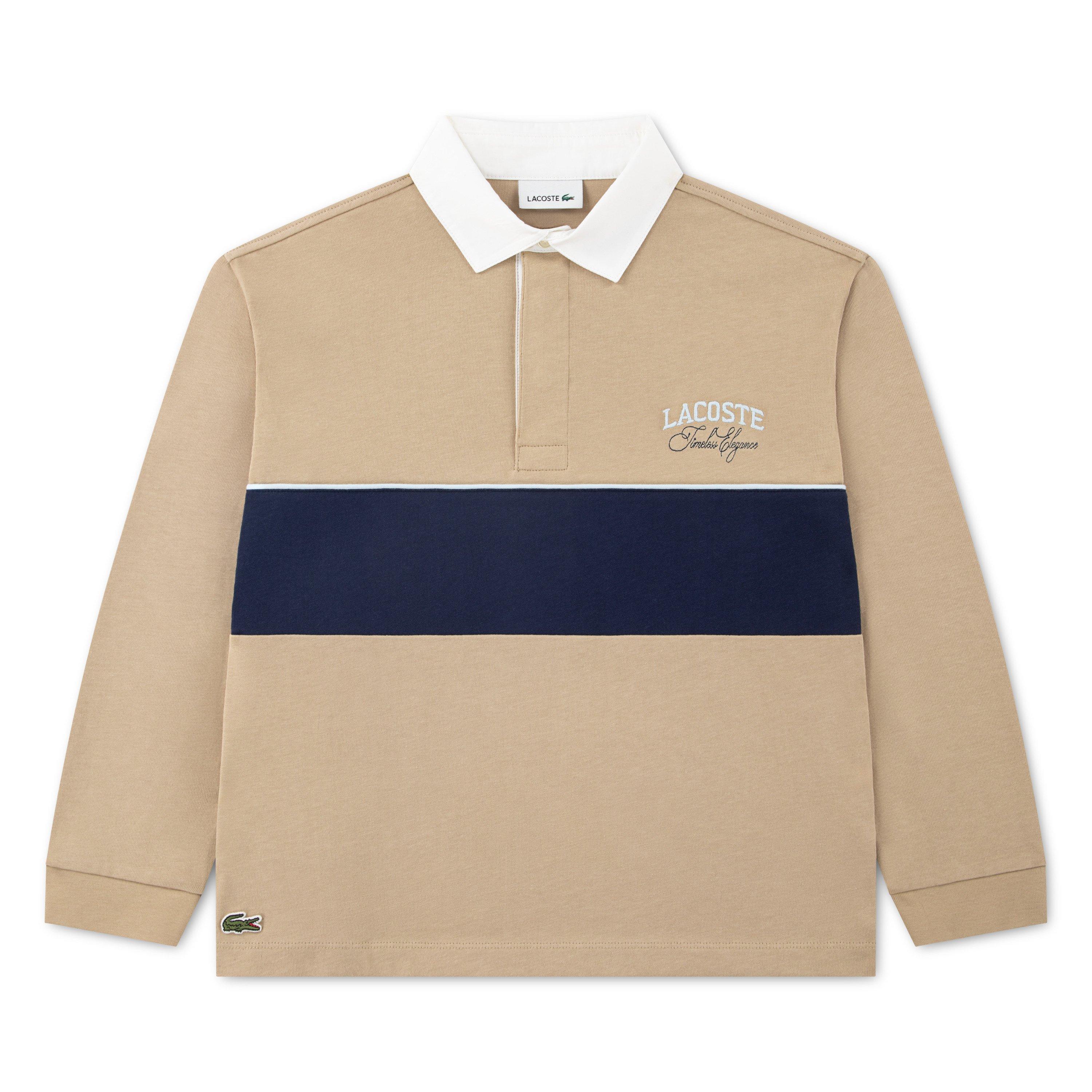 Beige - Lacoste - Kids' Stripe Cotton Long-Sleeve Rugby Polo - 1