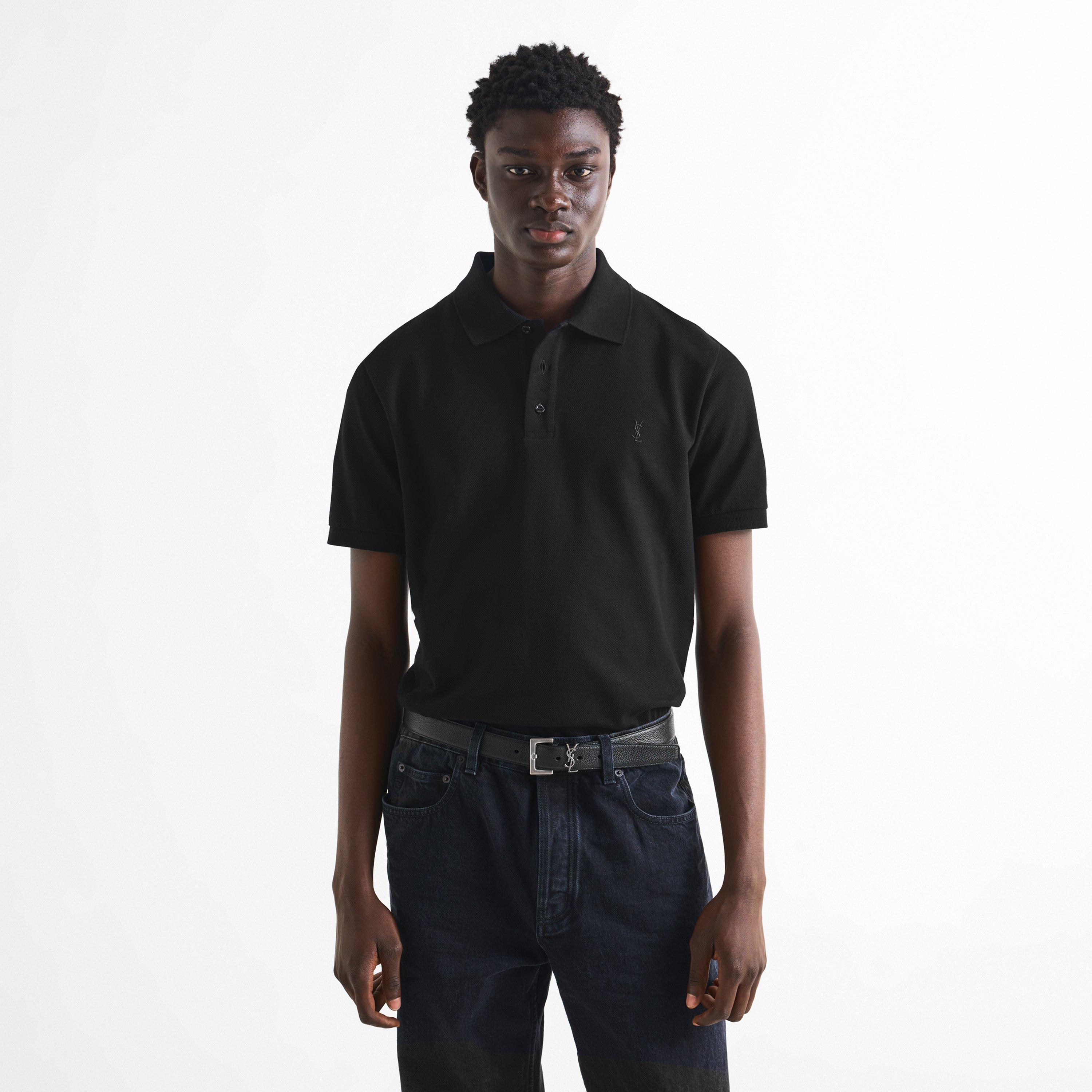 Black - Saint Laurent - Men's Cassandre Short-Sleeve Cotton Polo Shirt - 3