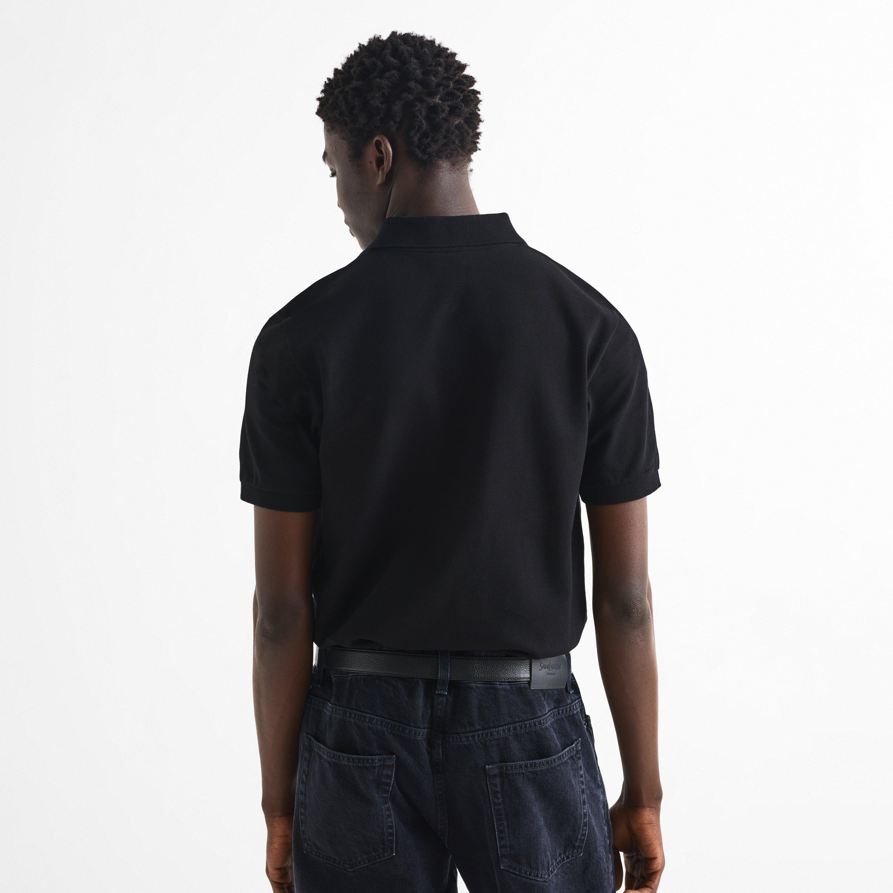 Black - Saint Laurent - Men's Cassandre Short-Sleeve Cotton Polo Shirt - 4