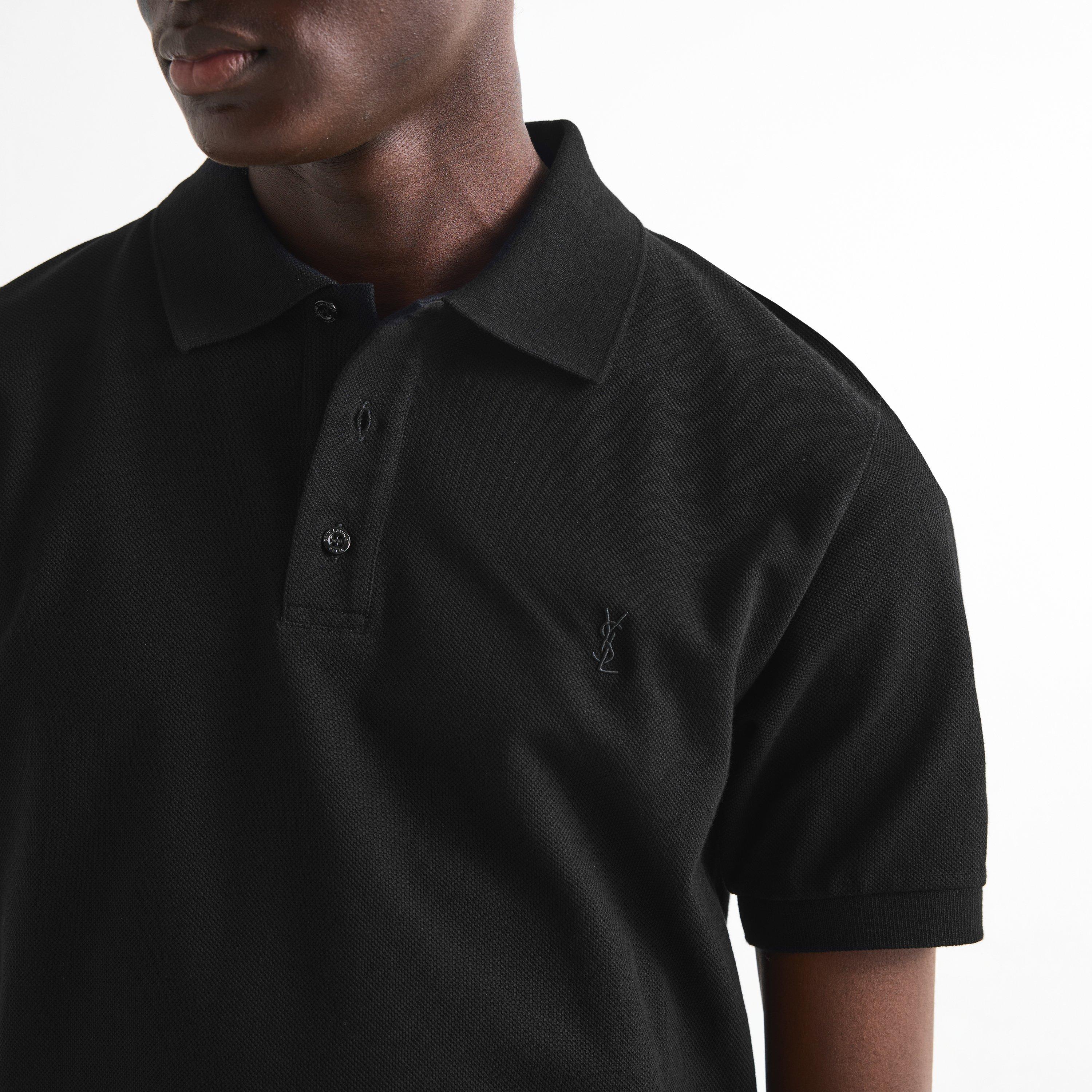 Black - Saint Laurent - Men's Cassandre Short-Sleeve Cotton Polo Shirt - 5