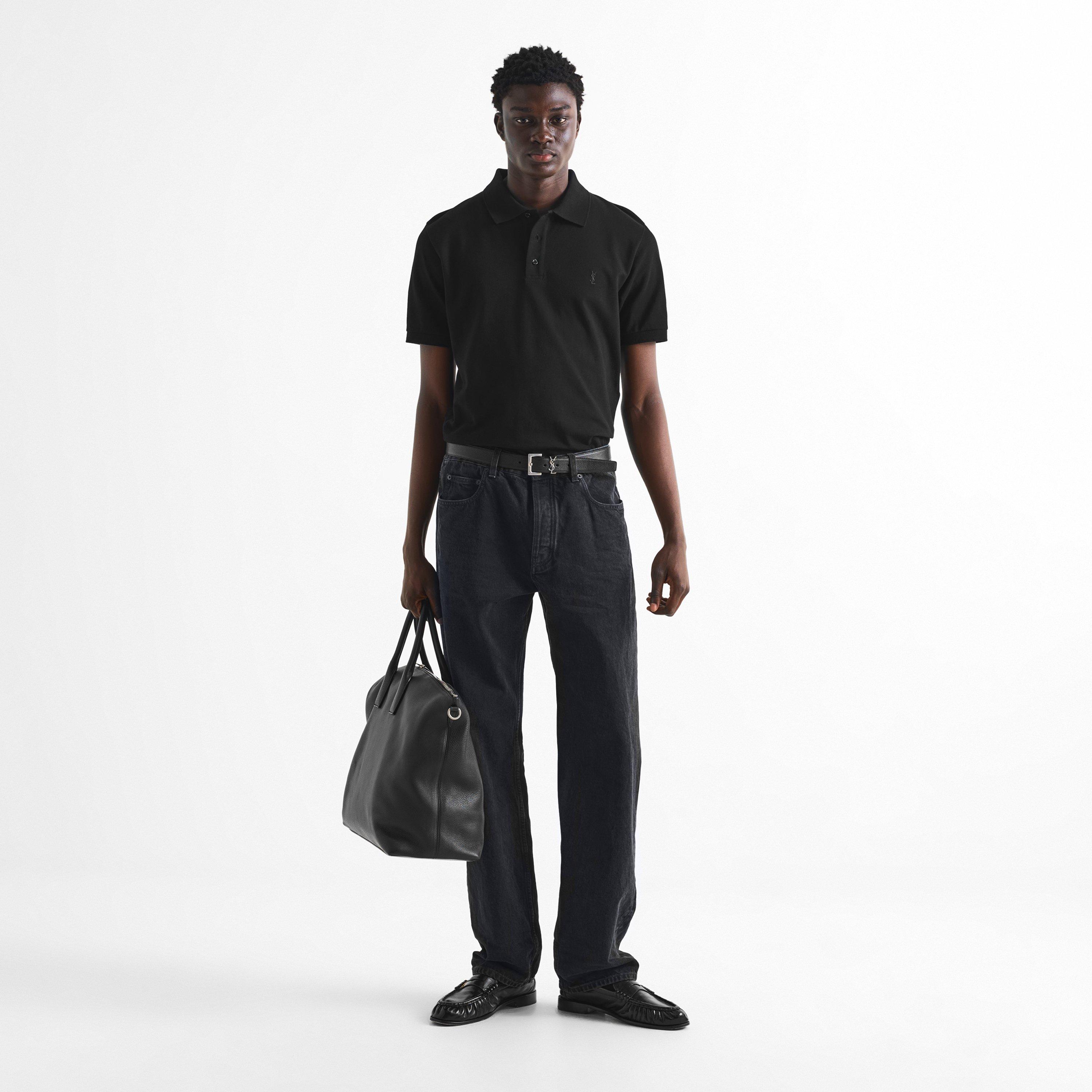 Black - Saint Laurent - Men's Cassandre Short-Sleeve Cotton Polo Shirt - 6