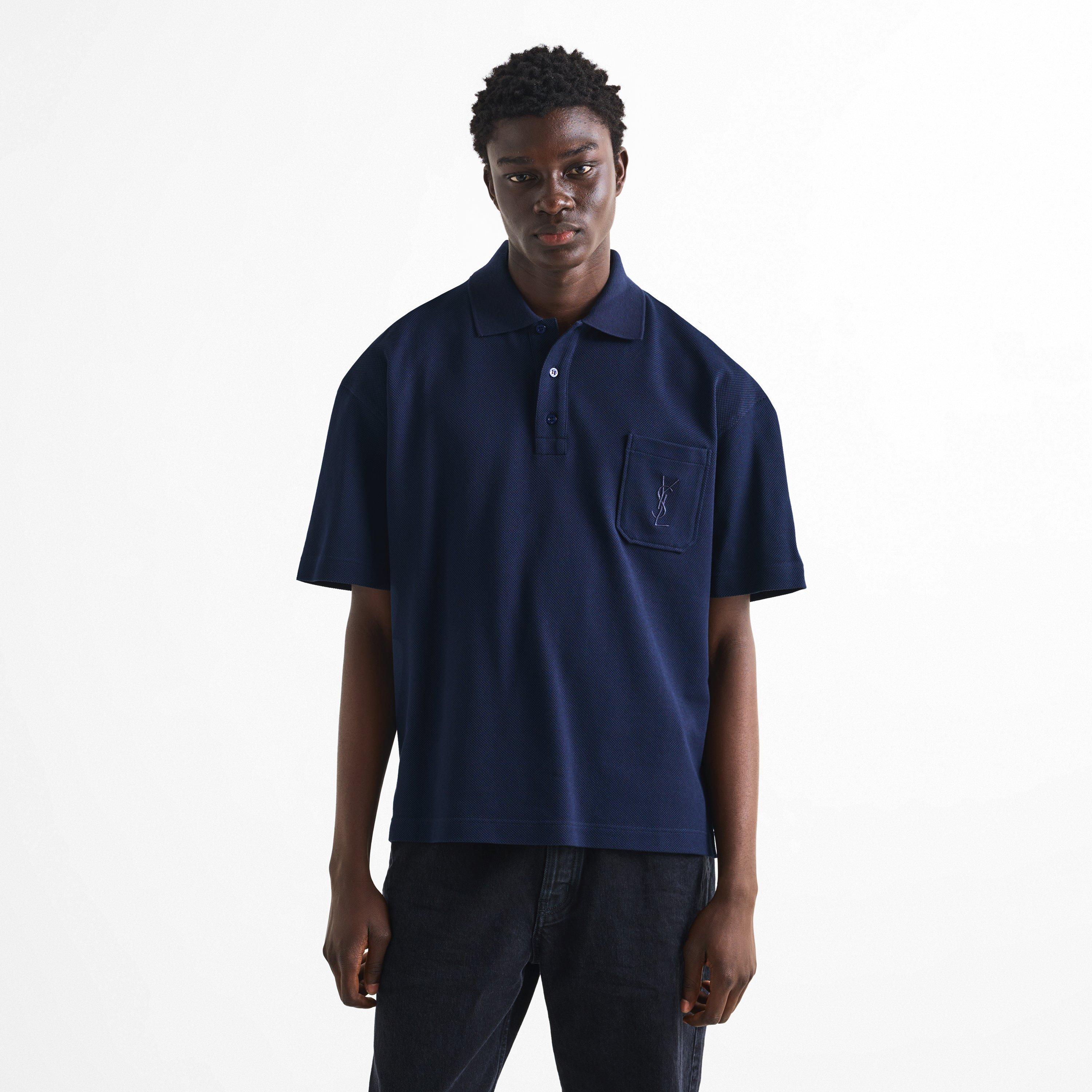 Navy - Saint Laurent - Men's Cassandre Cotton Oversized-Fit Polo Shirt - 3